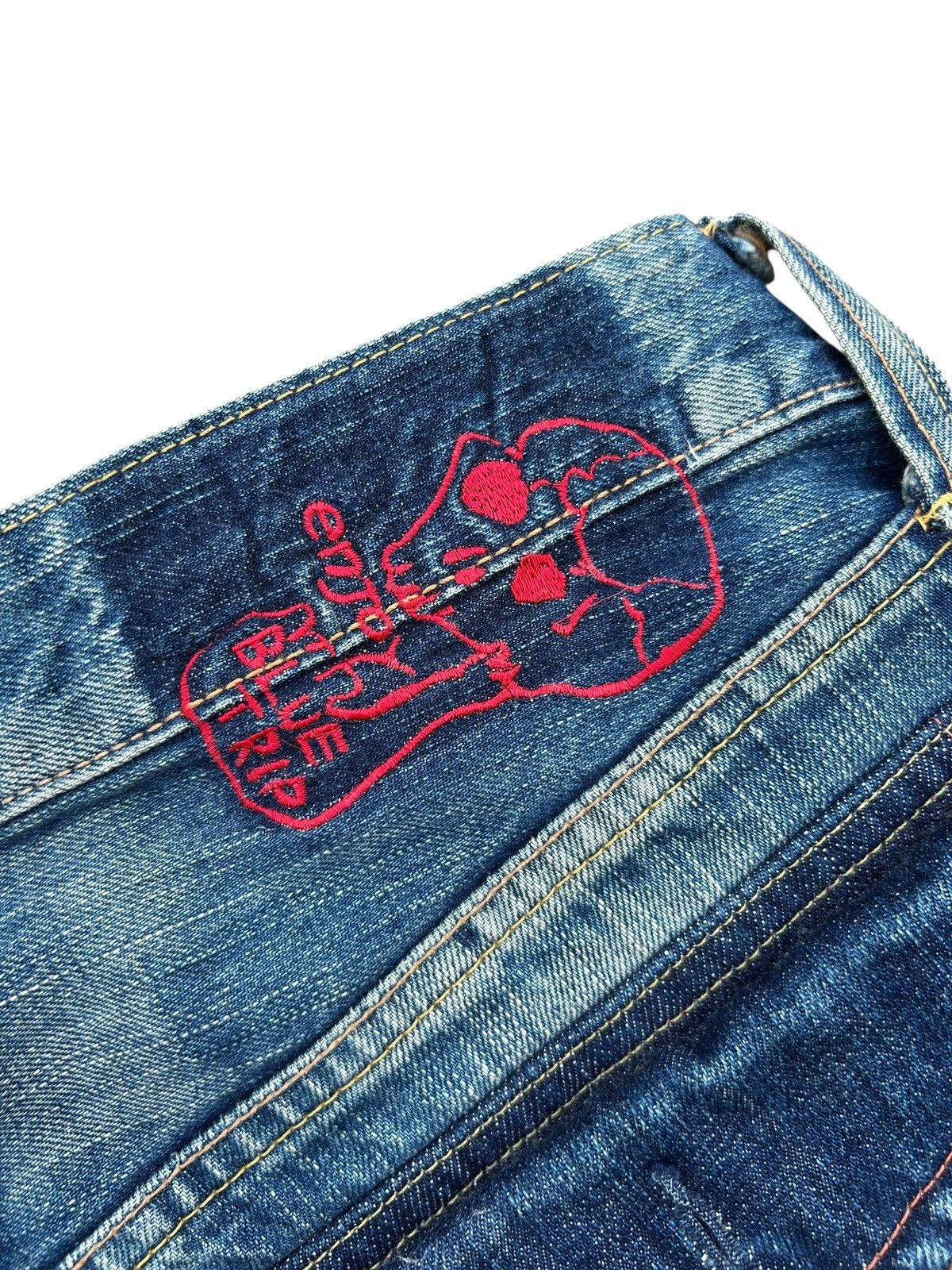Kapital Vintage Edwin Skull Distressed Japanese Faded Denim Jeans ☠️ Size US 32 / EU 48 - 2 Thumbnail