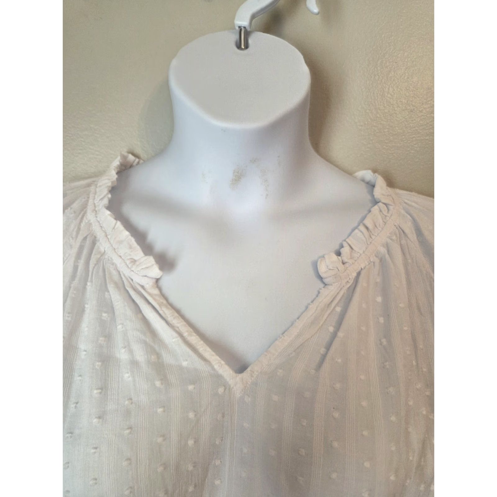 J.Crew J.CREW White Swiss Dot Textured Stripe Peasant Top Hippie Boho XL Womens Shirt Blouse V-Neck Long Sleeve Balloon Sleeve Casual Vintage: No N/A? Size XL / US 12-14 / IT 48-50 - 3 Thumbnail