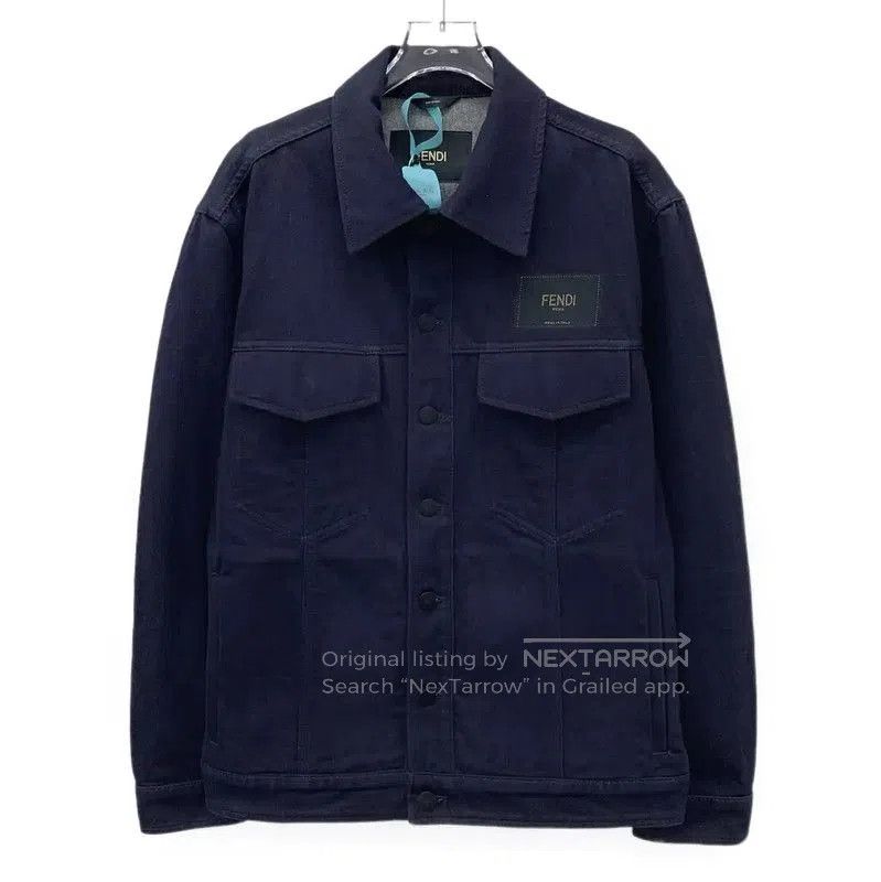 Fendi Fendi Men's Navy Denim Logo Long Sleeve Jacket . Size US M / EU 48-50 / 2 - 1 Thumbnail