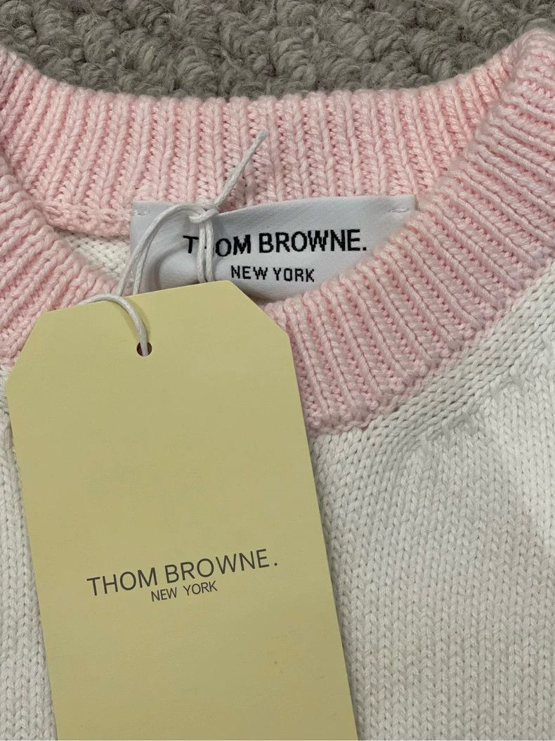 Thom Browne Thom browne White and pink four-striped round-neck sweater Size M / US 6-8 / IT 42-44 - 6 Thumbnail