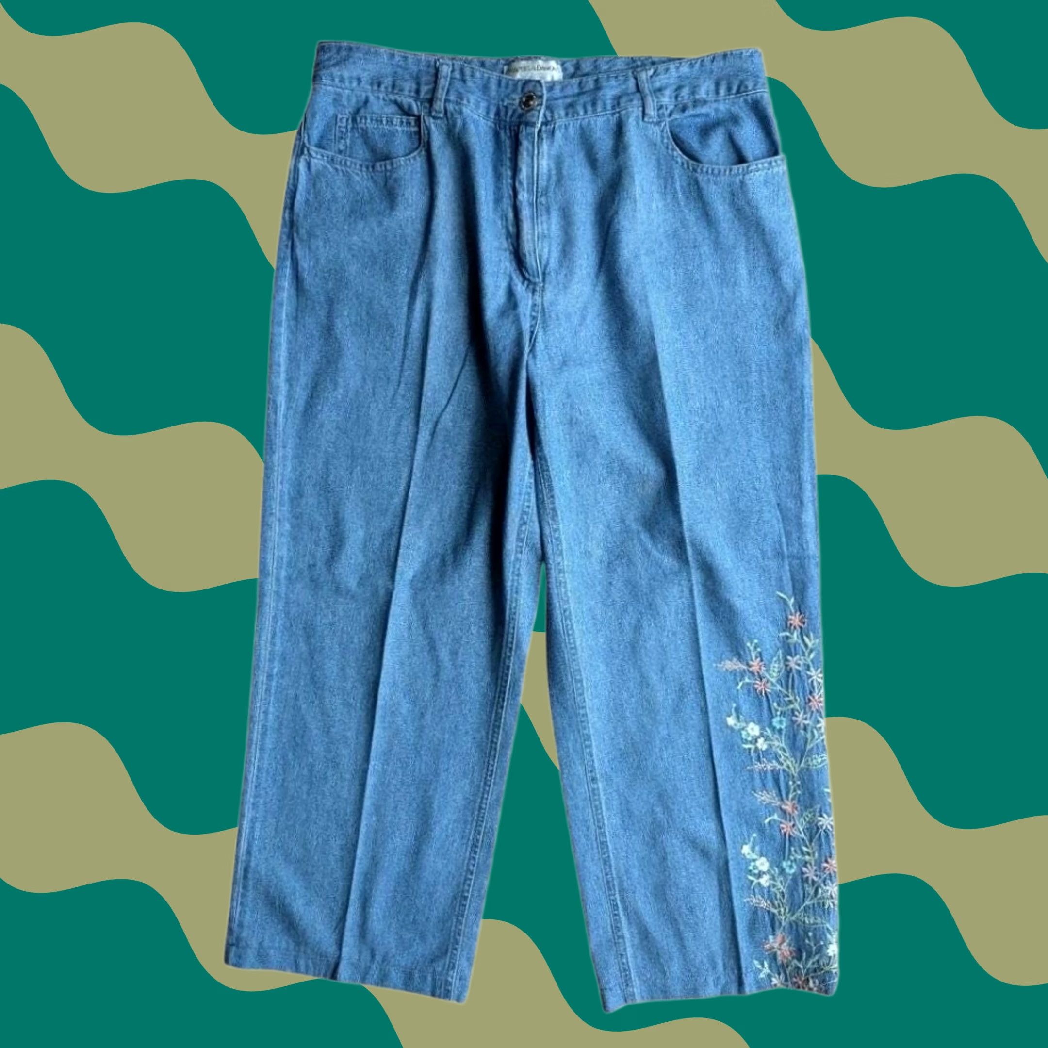 Vintage VINTAGE Draper's & Damon's Jeans Cropped 5-Pocket Denim High Rise 100% Cotton Floral Embroidered Womens Petite 10P Blue Size 32" / US 10 / IT 46 - 1 Thumbnail