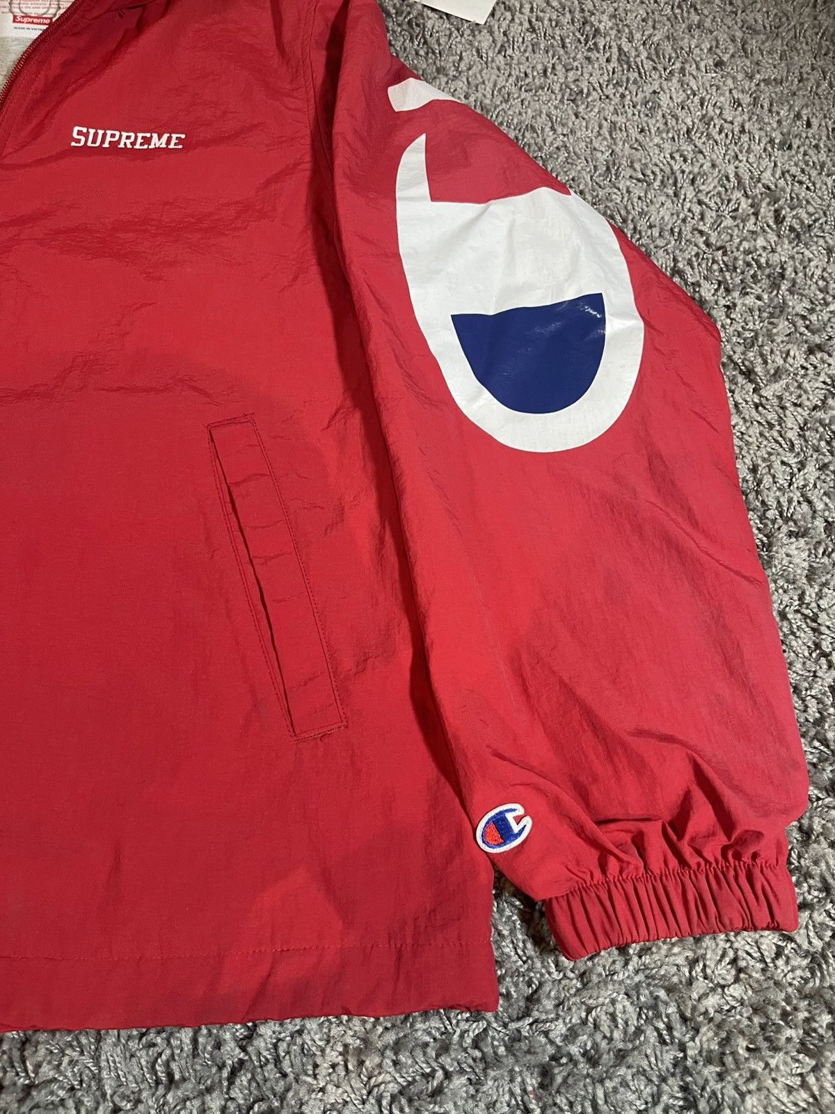 Champion × Supreme 2018SS Supreme Champion Track Hooded Jacket Red Size US M / EU 48-50 / 2 - 6 Thumbnail