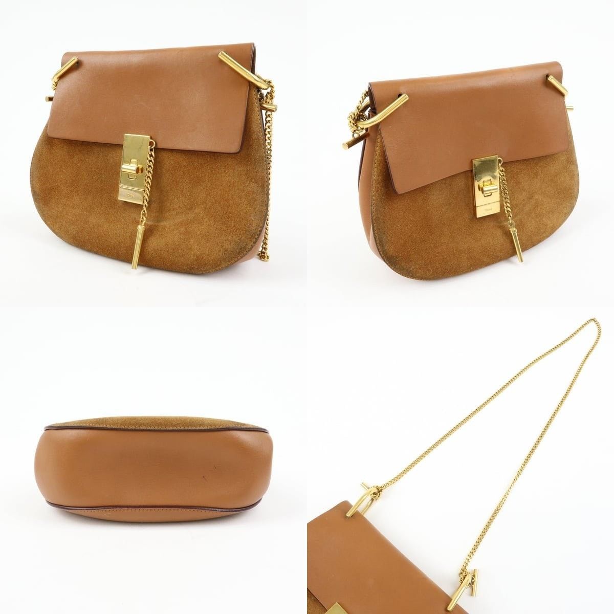 Chloe Chloe Drew Leather & Suede Shoulder Bag Tan Size ONE SIZE - 3 Thumbnail