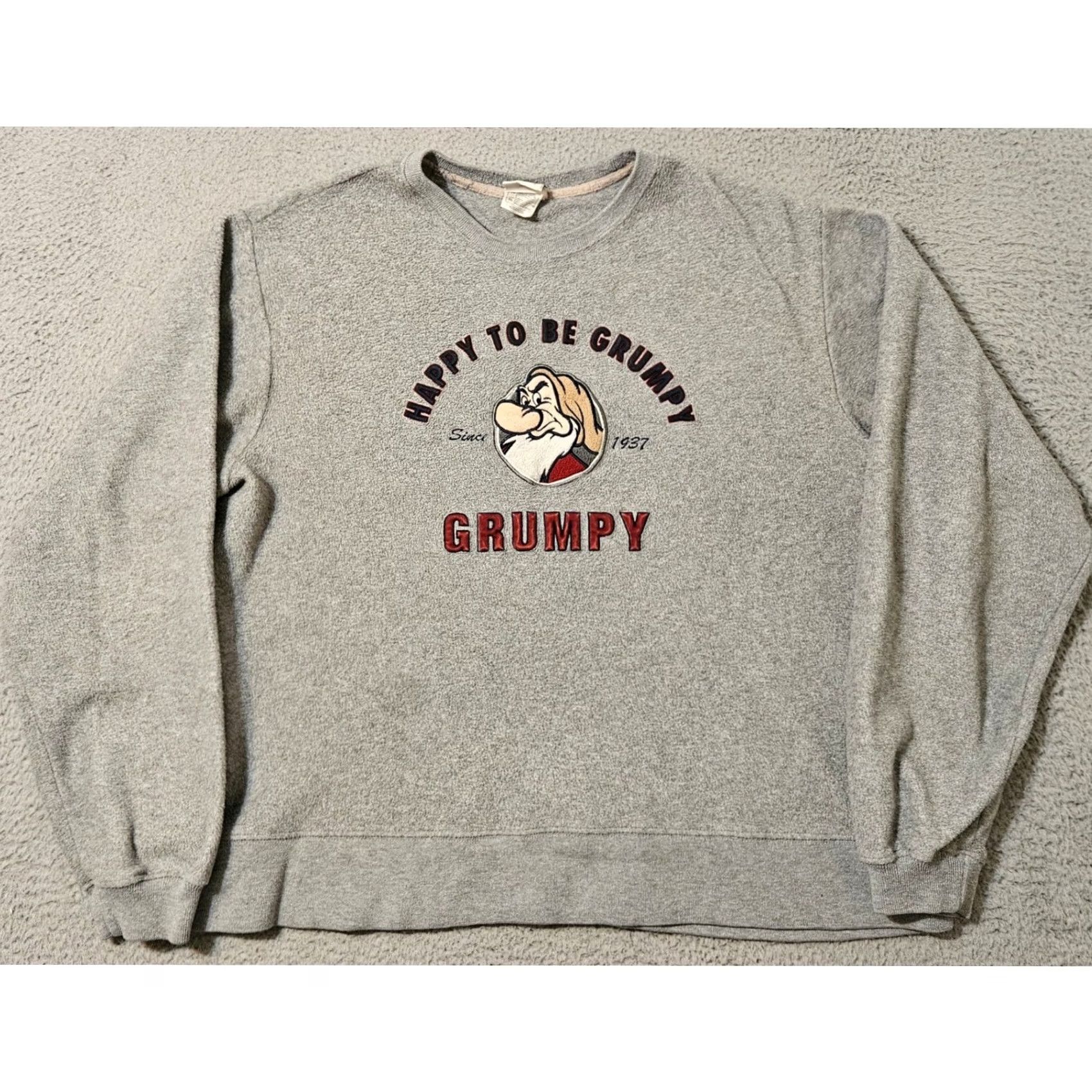 Disney VINTAGE Disney Happy To Be Grumpy Fleece Sweatshirt XL Gray Women Pullover, Disney Store, Regular Size, 25 Inch Chest, 25 Inch Length Size XL / US 12-14 / IT 48-50 - 2 Thumbnail