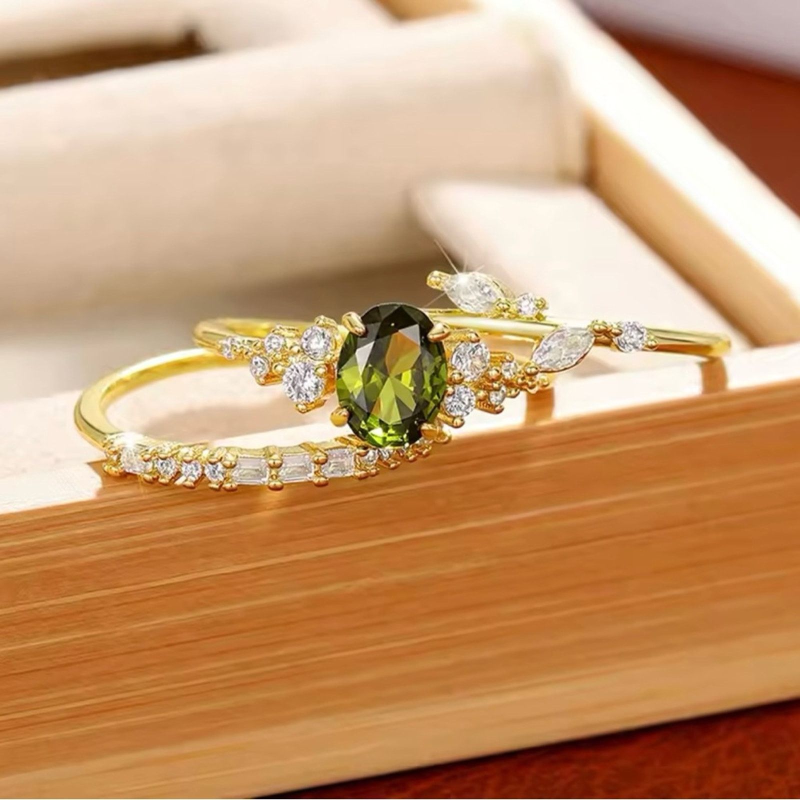 Other Olive Green Cubic Zircon 3Pcs Set Rings for Women size 7, 8 Size ONE SIZE - 5 Thumbnail