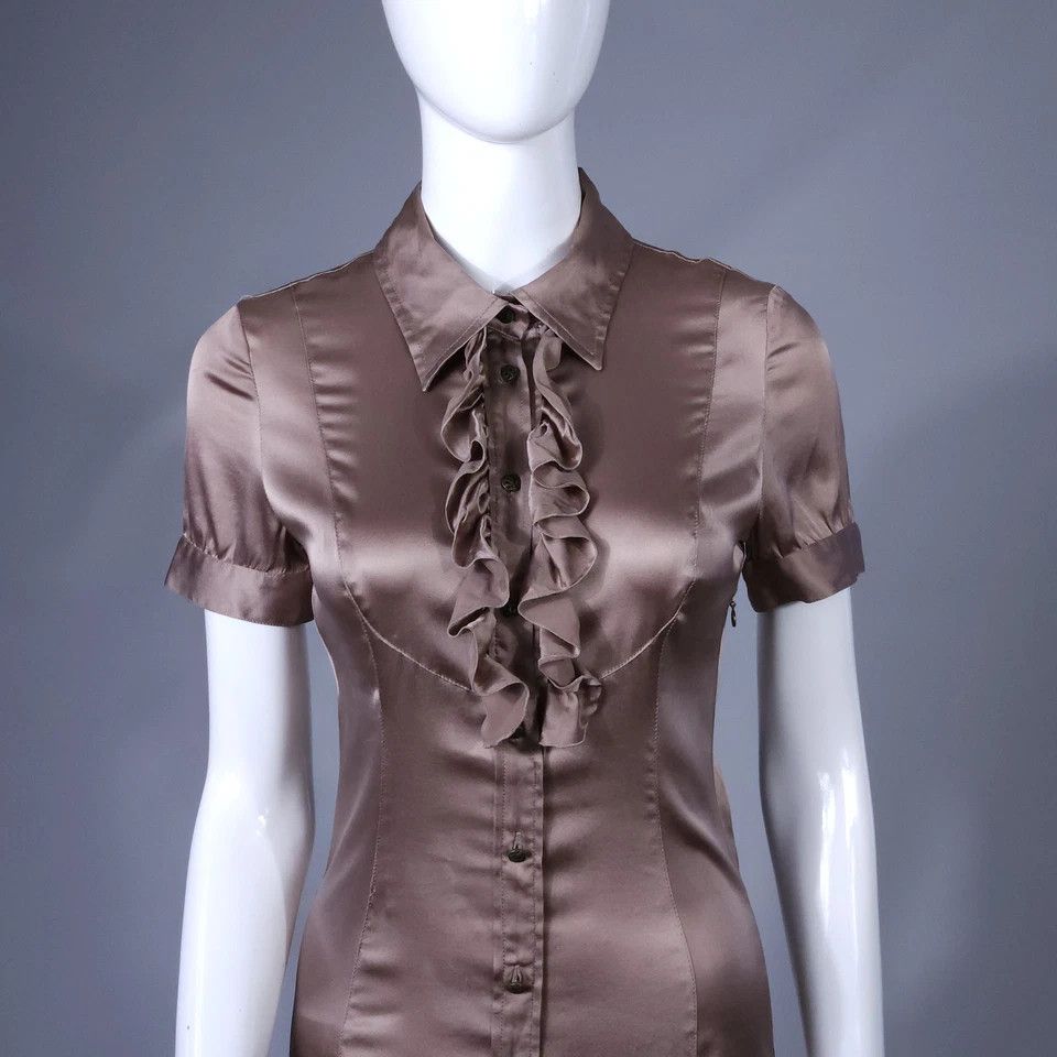 Just Cavalli Just Cavalli Silk Shirt Dress Satin Ruffle Stretch Midi 40/S Size S / US 4 / IT 40 - 4 Thumbnail