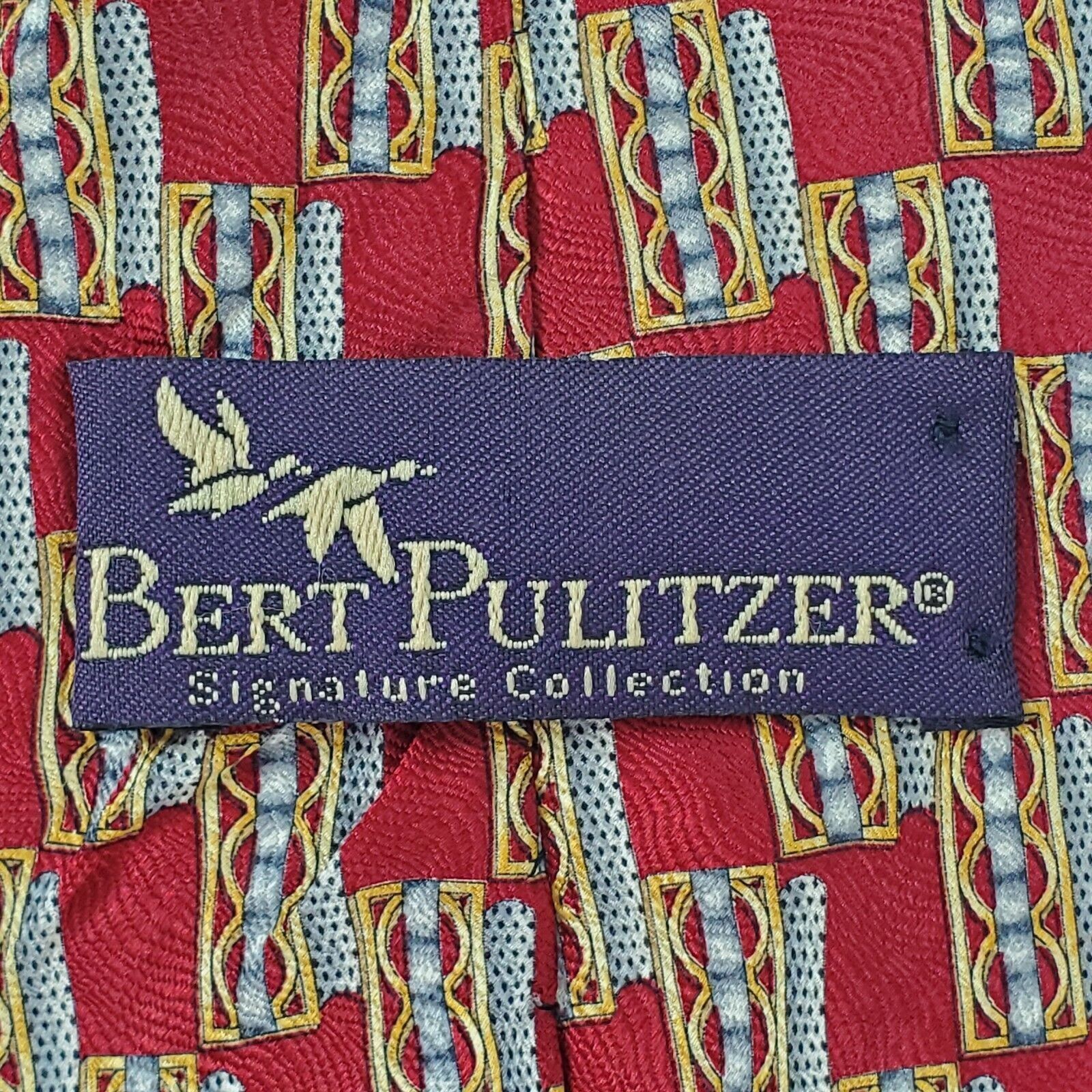 Bert Pulitzer Bert Pulitzer Red Geometric Silk Tie Short Size ONE SIZE - 3 Thumbnail