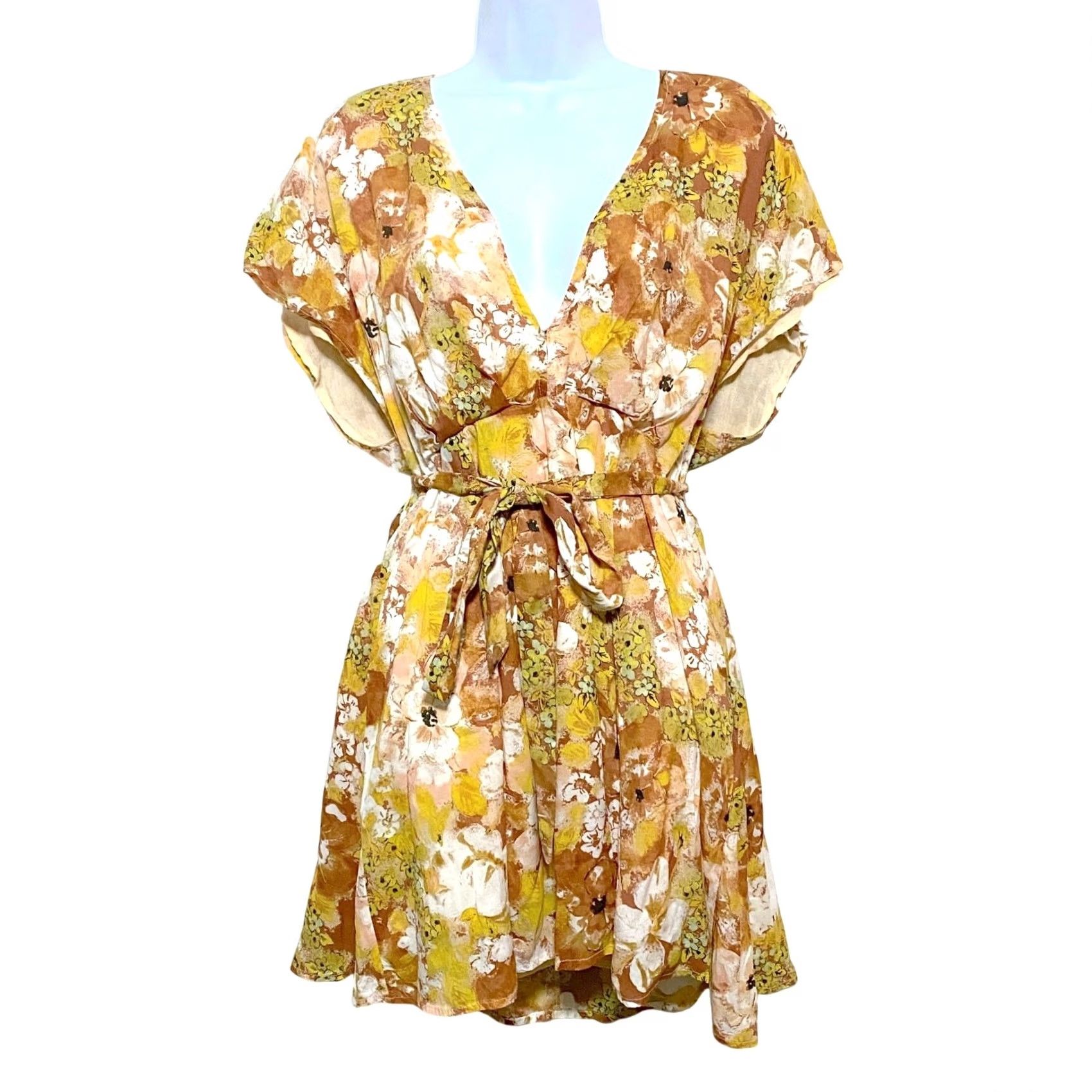 Free People Free People Freddy Tie Mini Dress M Floral Modal Boho Chic Hippie Forest Fairy Dress Women M Brown Floral Boho Hippie 90s? Size M / US 6-8 / IT 42-44 - 2 Thumbnail