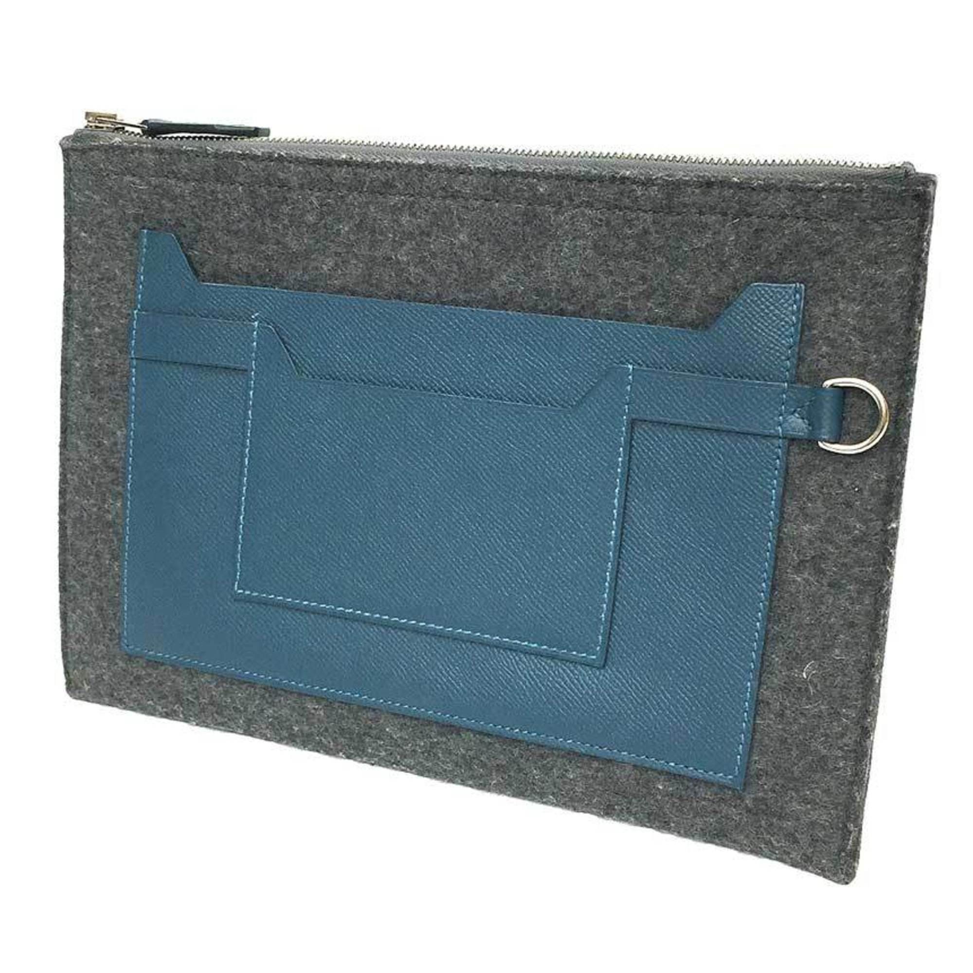 Hermes HERMES TOO DOO 29 Flat Pouch Clutch Bag Second Gray x Blue C Engraved Size ONE SIZE - 1 Thumbnail