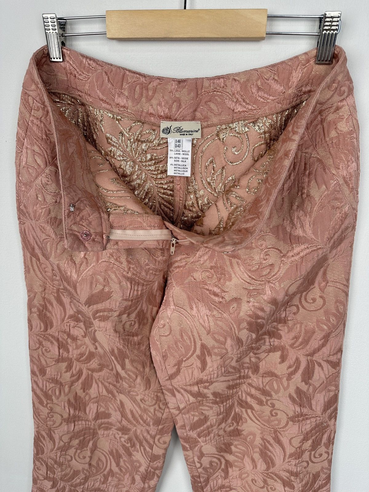 Blumarine BLUMARINE Wool Silk Floral Jacquard Pink Pants size 46 Size 32" / US 10 / IT 46 - 6 Thumbnail