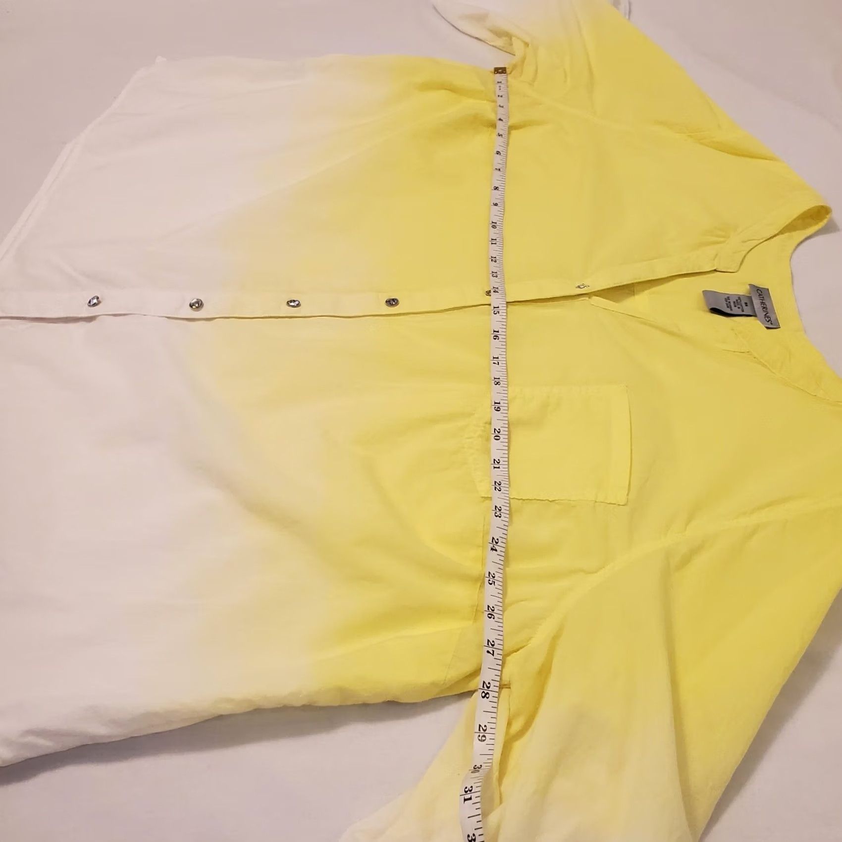 Vintage Catherine's Plus Sz 3X Yellow Ombre Button Down Blouse Rhinestones Roll Tab Sleeve Women Size XXL / US 16-18 / IT 52-54 - 6 Thumbnail