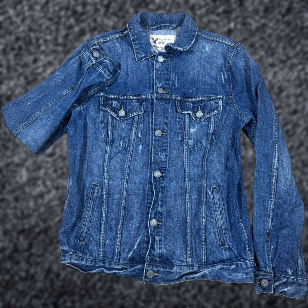 American Eagle Outfitters VINTAGE American Eagle Outfitters Denim Jean Jacket Mens L Blue Button Bomber Jacket Mens Blue Denim Cotton Outer Shell Regular Size L Mens Size US 33 - 1 Thumbnail