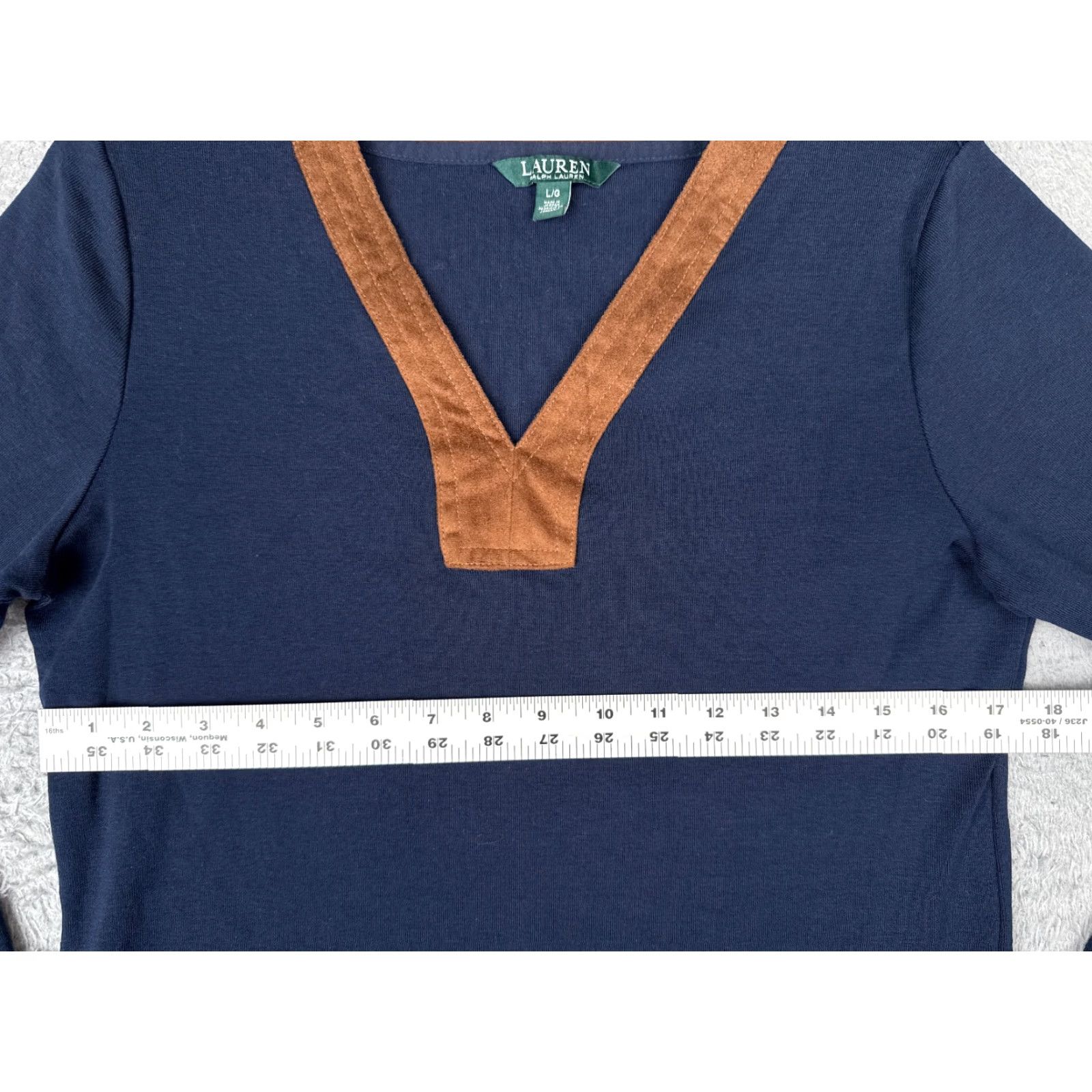 Ralph Lauren Lauren Ralph Lauren Shirt Women Large Blue V-Neck 3/4 Sleeve Cotton Size L / US 10 / IT 46 - 7 Thumbnail