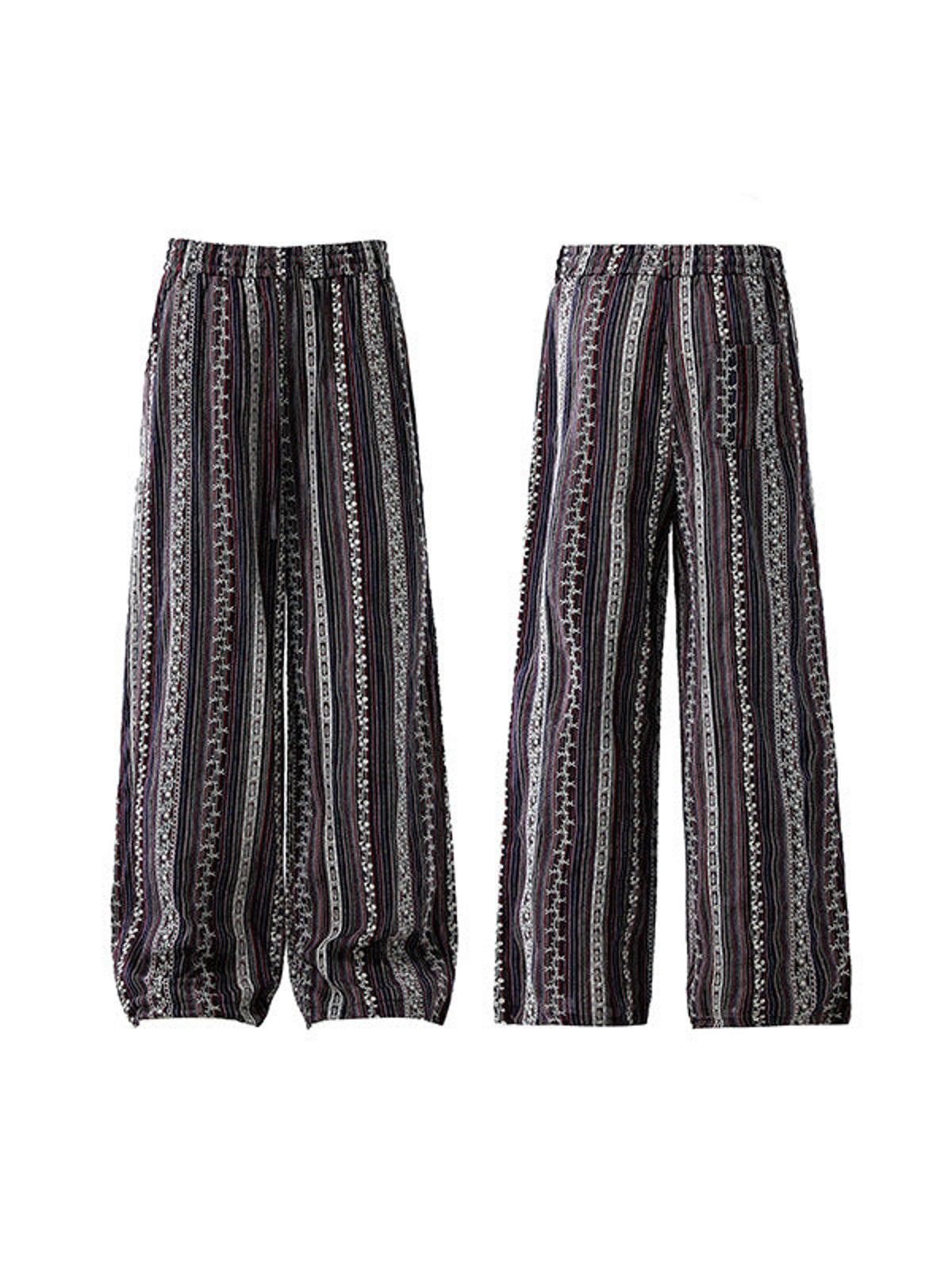 Vintage Black Patterned Wide Leg Pants, Loose Fit Trousers Size US 30 / EU 46 - 5 Thumbnail