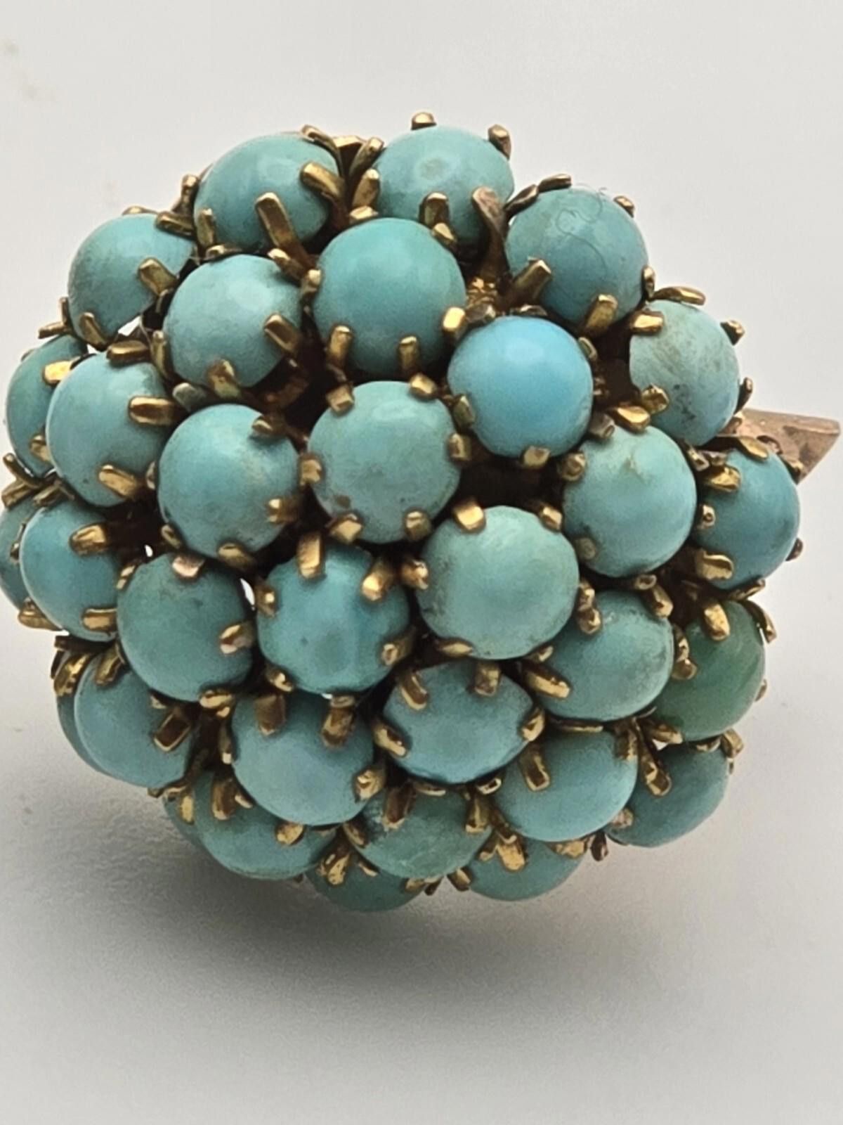 The Unbranded Brand Victorian Style 14K Gold Turquoise Cluster Earrings Size ONE SIZE - 3 Thumbnail