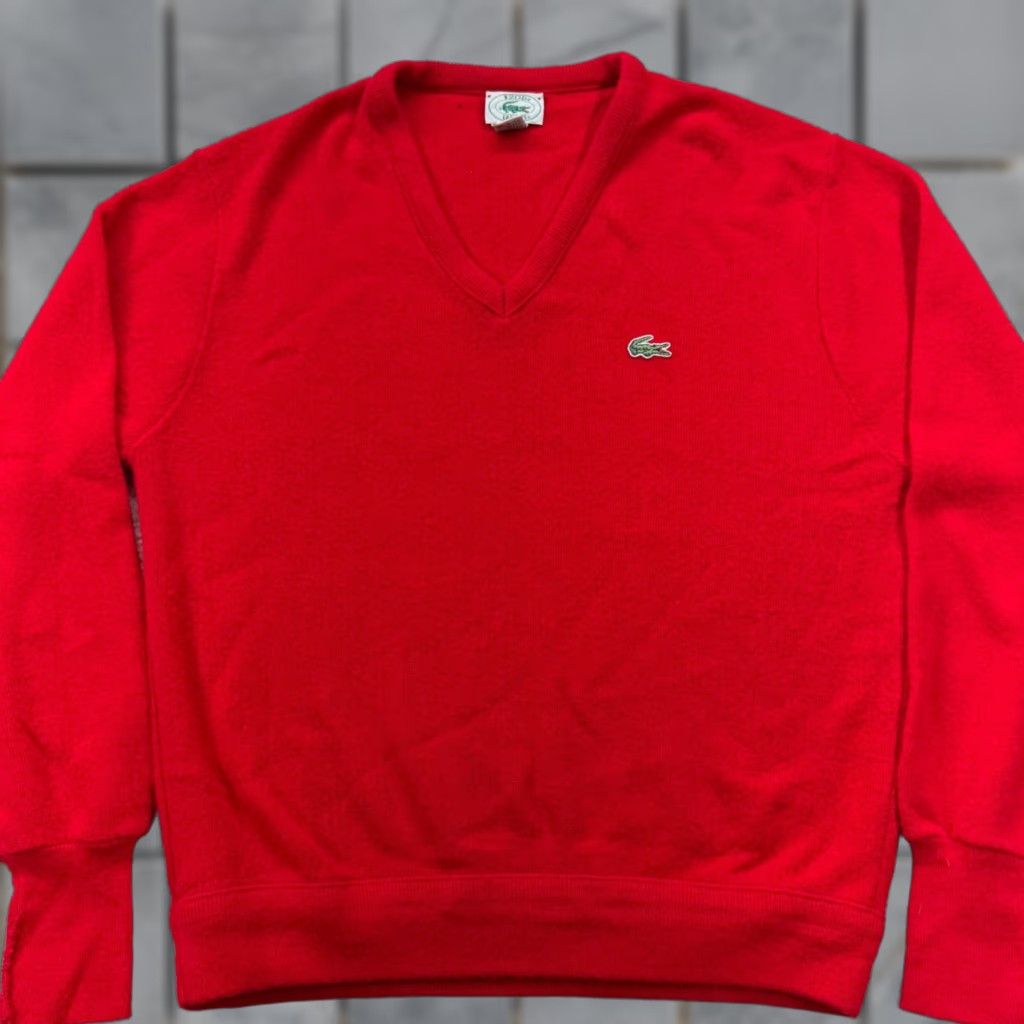 Izod VINTAGE Izod Lacoste Red V-Neck Sweater Mens M Orlon Acrylic Made in USA Size US M / EU 48-50 / 2 - 1 Thumbnail