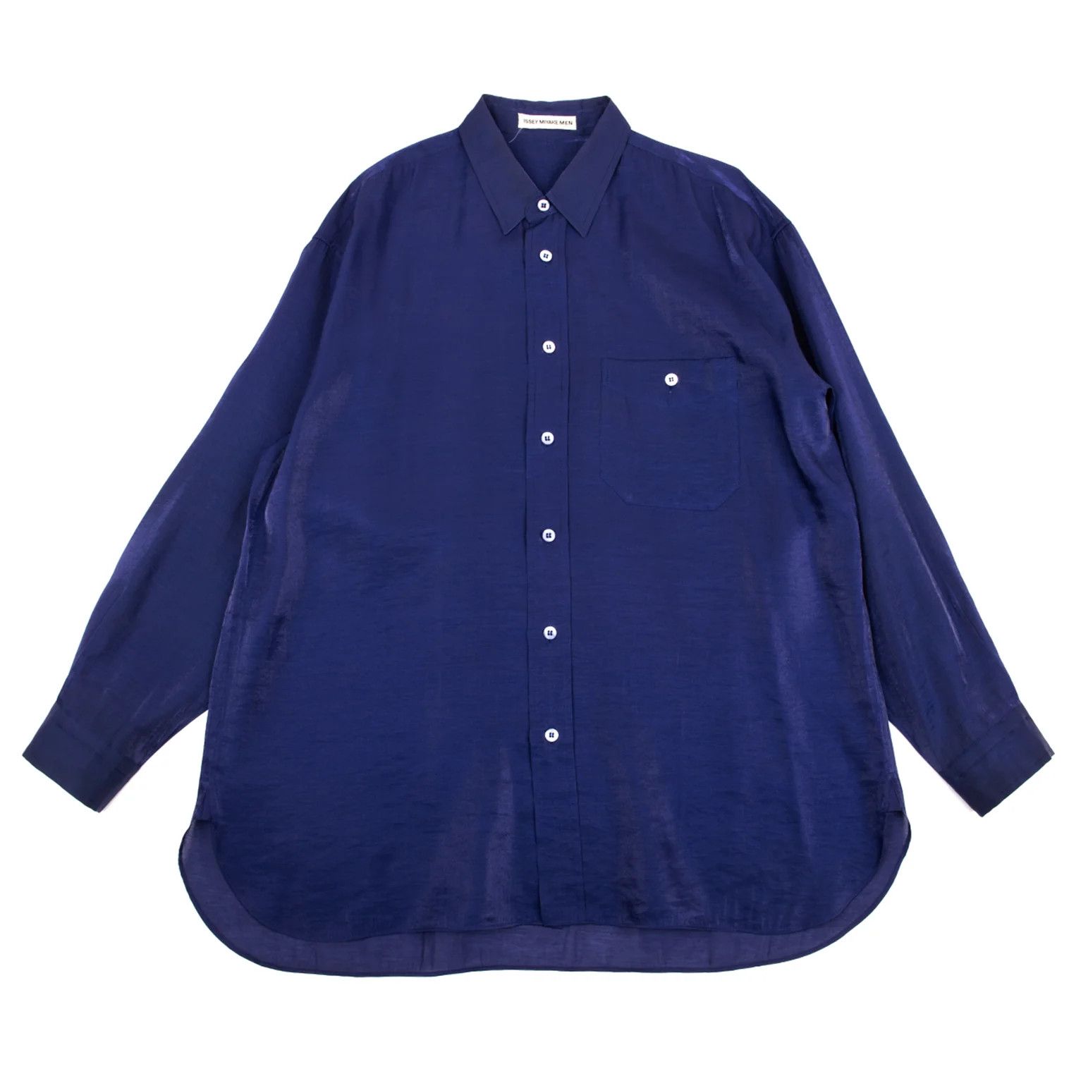 Issey Miyake Shiny Rayon-Nylon Long Sleeve Shirt in Blue, Size L Size US L / EU 52-54 / 3 - 1 Thumbnail