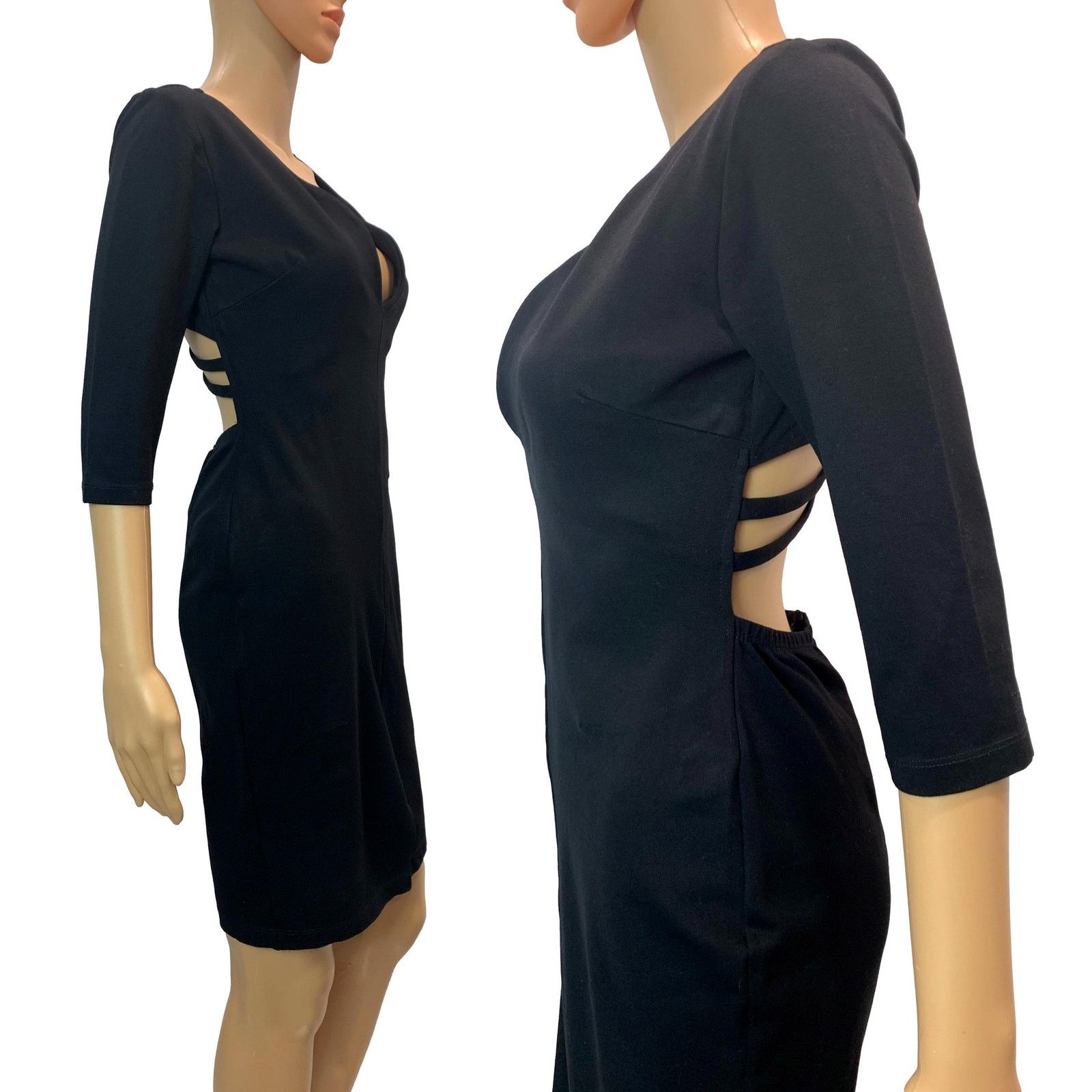 Vintage 80s Black Cut Out Spandex Dress | Low Cut Tight Fit M Size M / US 6-8 / IT 42-44 - 7 Thumbnail