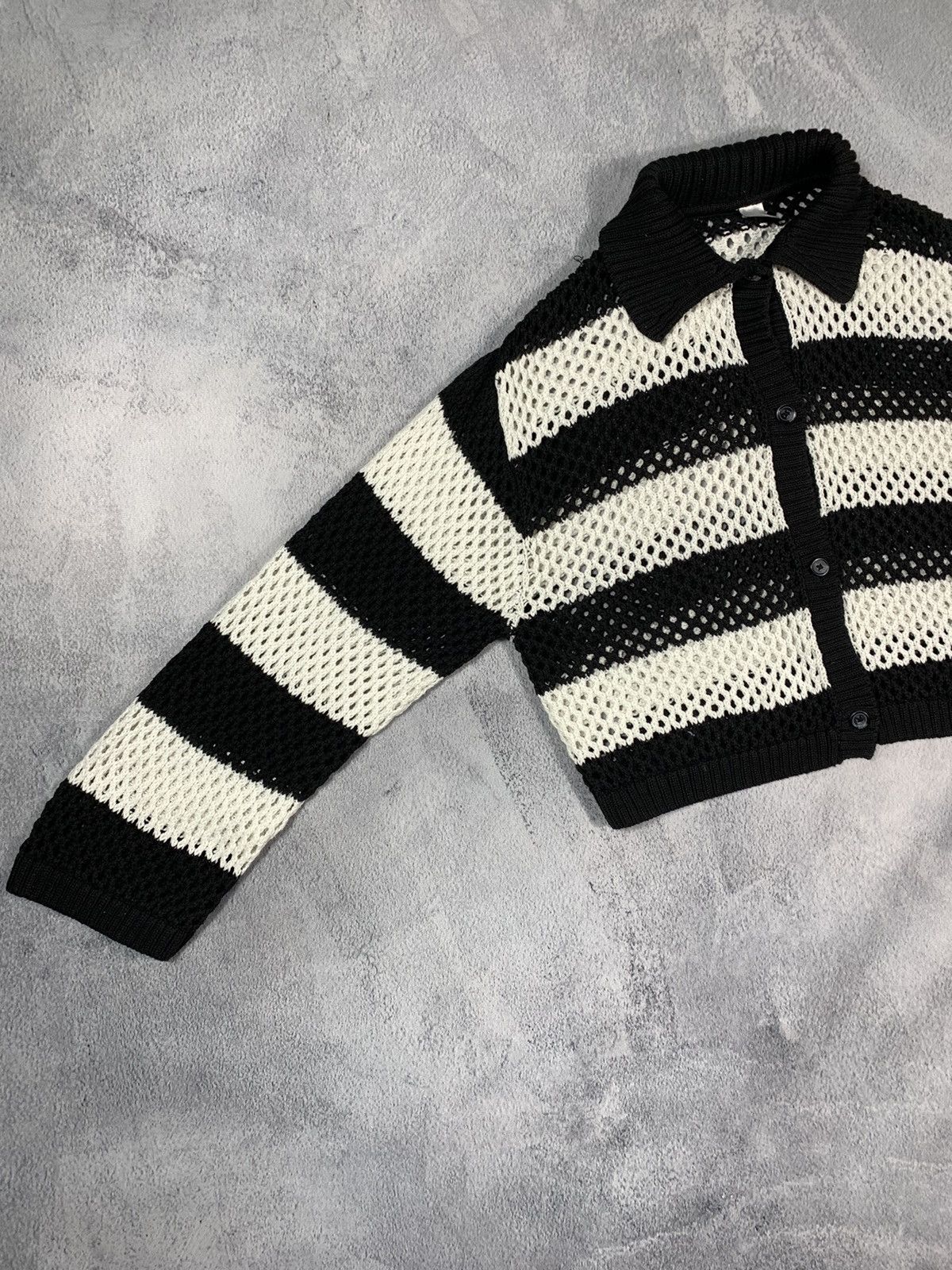Japanese Brand × Vintage Vintage Y2K Cropped knit striped button up cardigan opium S Size S / US 4 / IT 40 - 2 Thumbnail