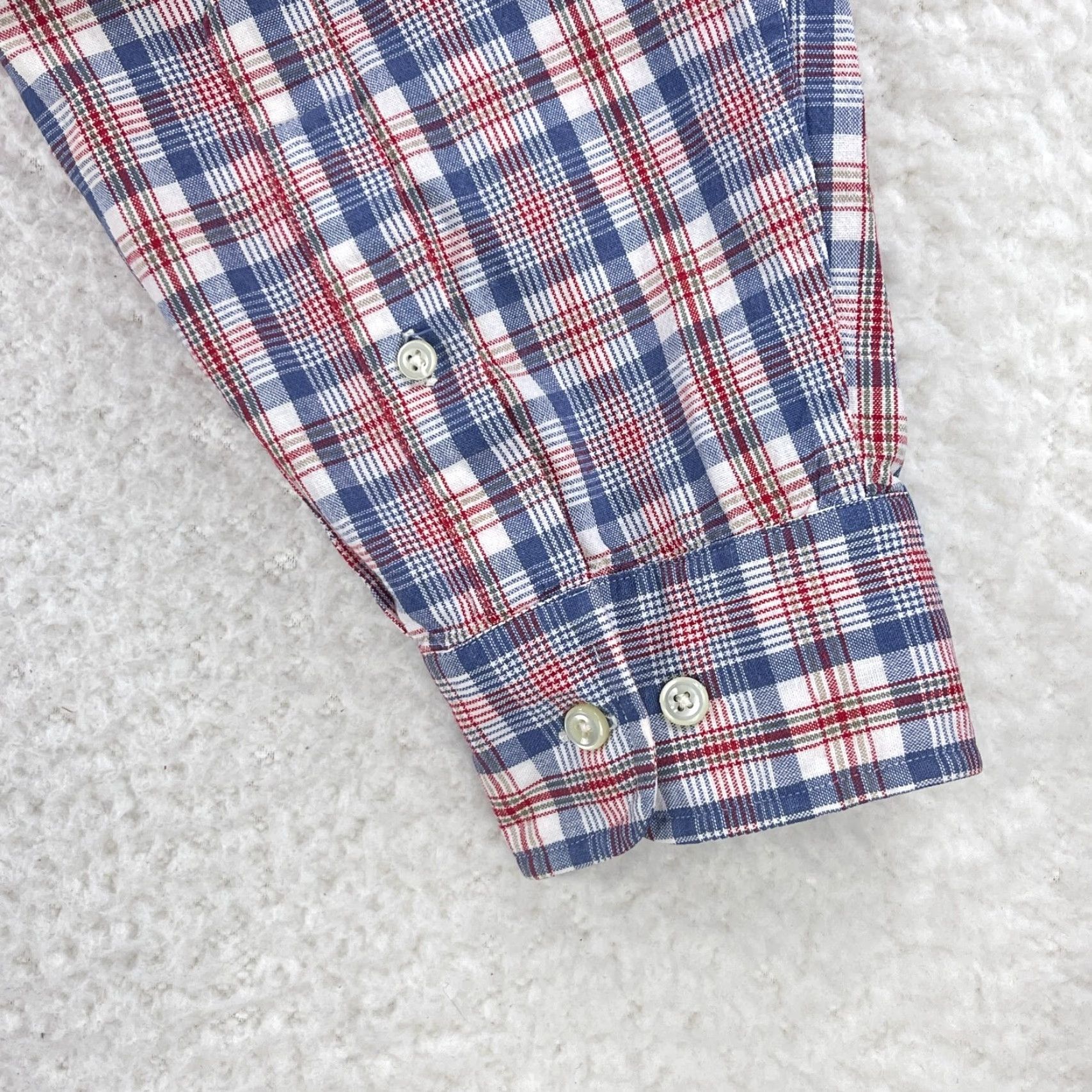 Lands' End VINTAGE Lands' End Button-Down Dress Shirt Mens XL Red Blue Plaid Long Sleeve Size 46R - 6 Thumbnail