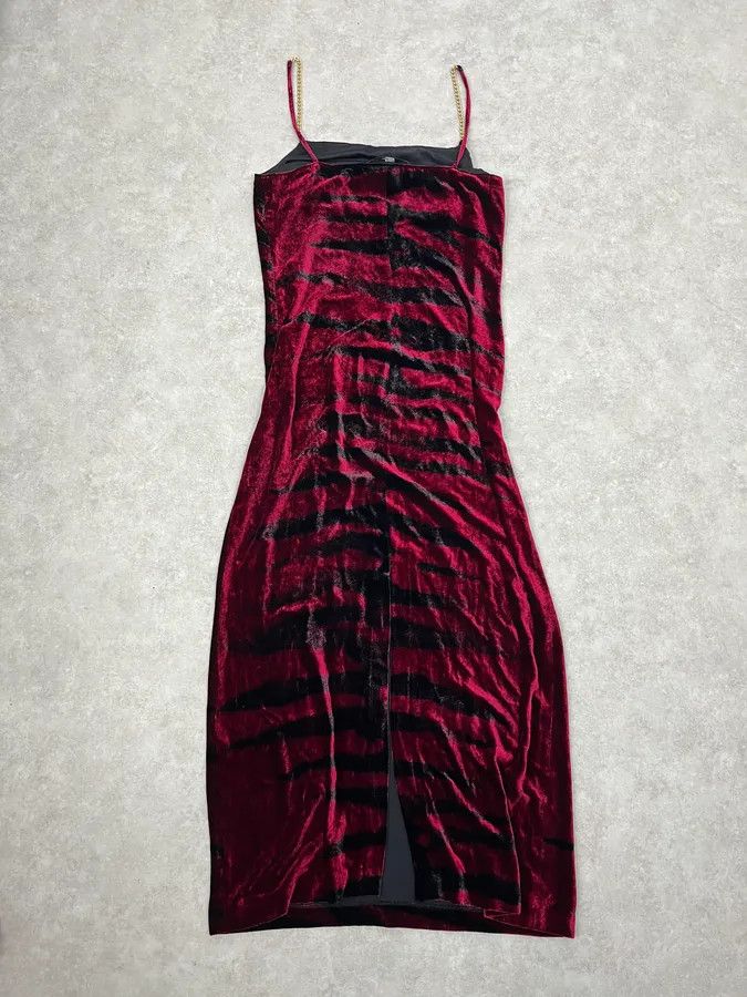Roberto Cavalli 2000s Roberto Cavalli Obscure Black & Red Glamour Savage Velvet Dress Size M / US 6-8 / IT 42-44 - 6 Thumbnail
