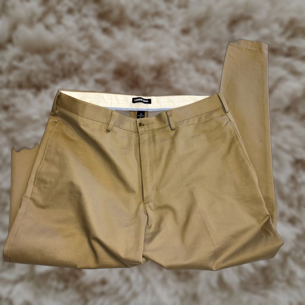 LANDS' END Pants Mens 36x31 Traditional Fit Straight Tan Khaki Cotton Adult Regular Mens Pants 36x31 Vintage N/A
