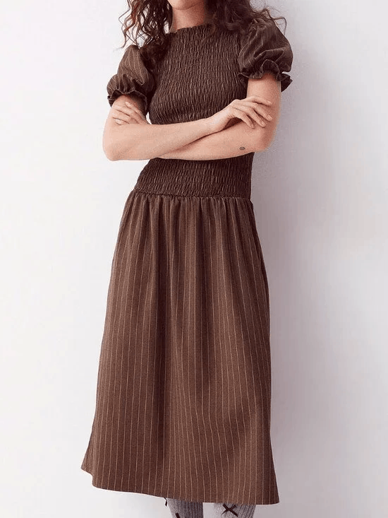 Other Daisy Street Brulée smocked midi dress chocolate espresso Size L / US 10 / IT 46 - 1 Thumbnail