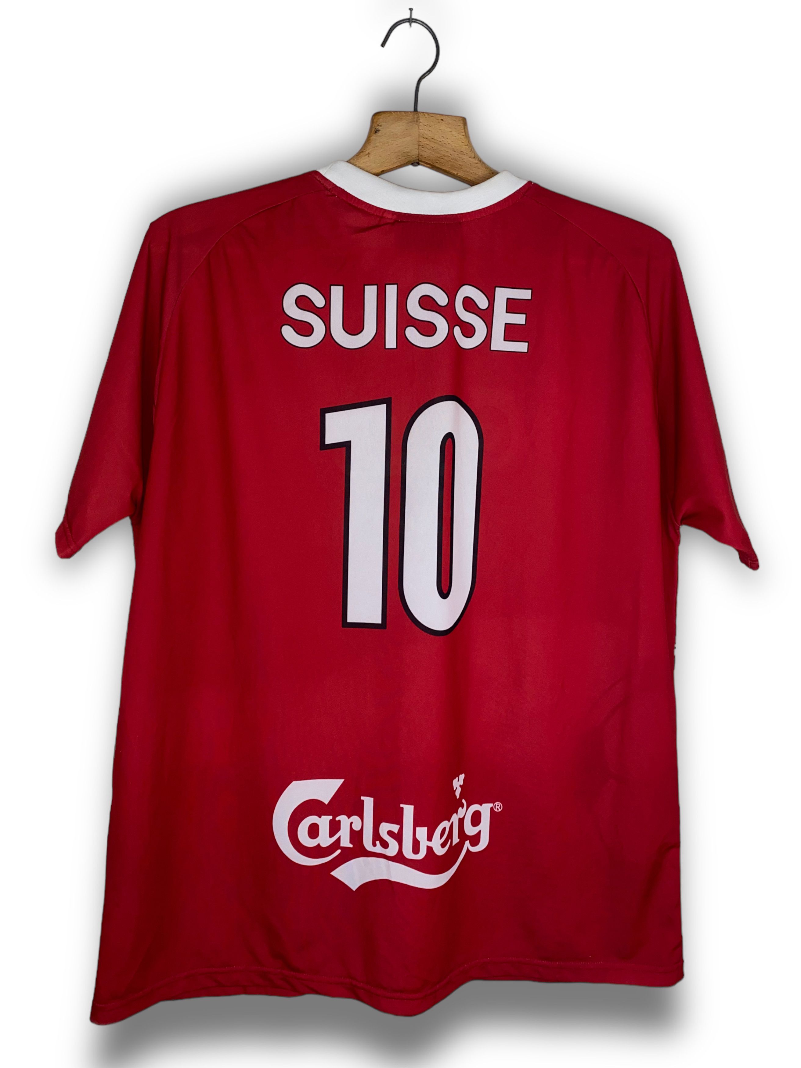 Vintage 90s Vintage SUISSE Carlsberg Red Soccer Jersey M491 Size US XL / EU 56 / 4 - 8 Thumbnail