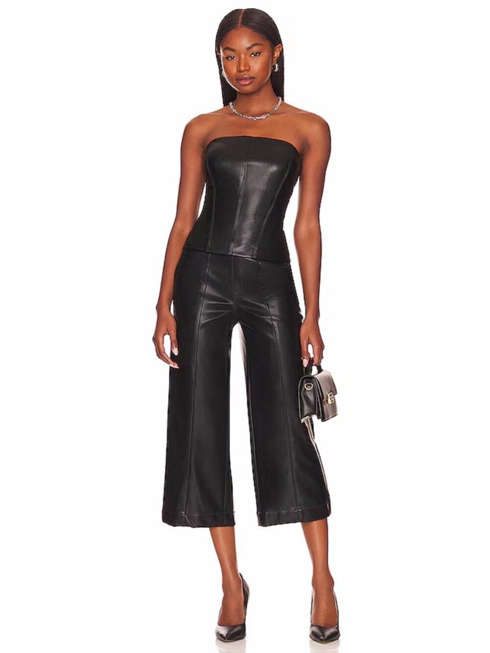 Bcbgmaxazria NWT New $228 BCBGMaxAzria High-Rise Cropped Black Faux Leat Size 26" / US 2 / IT 38 - 1 Thumbnail