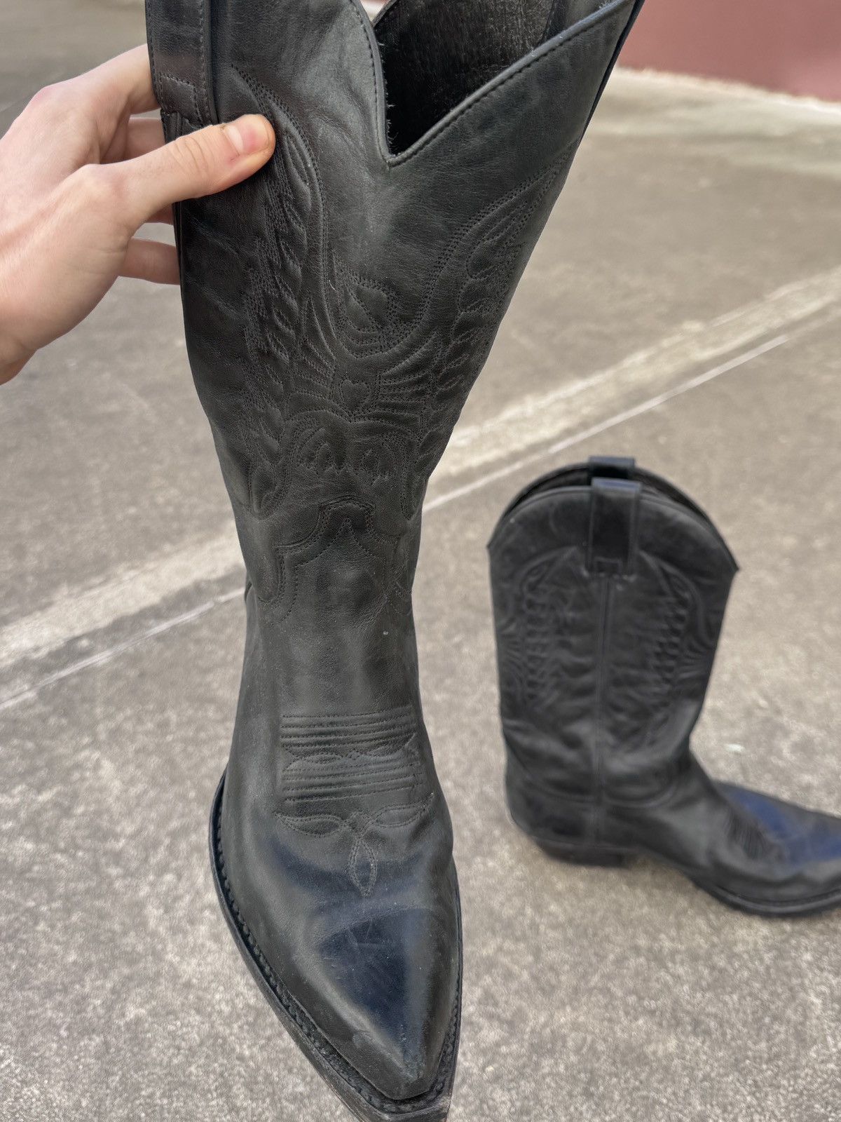 Sendra Sendra Handcrafted Black Leather Snip-Toe Western Boots Size US 10 / IT 40 - 5 Thumbnail