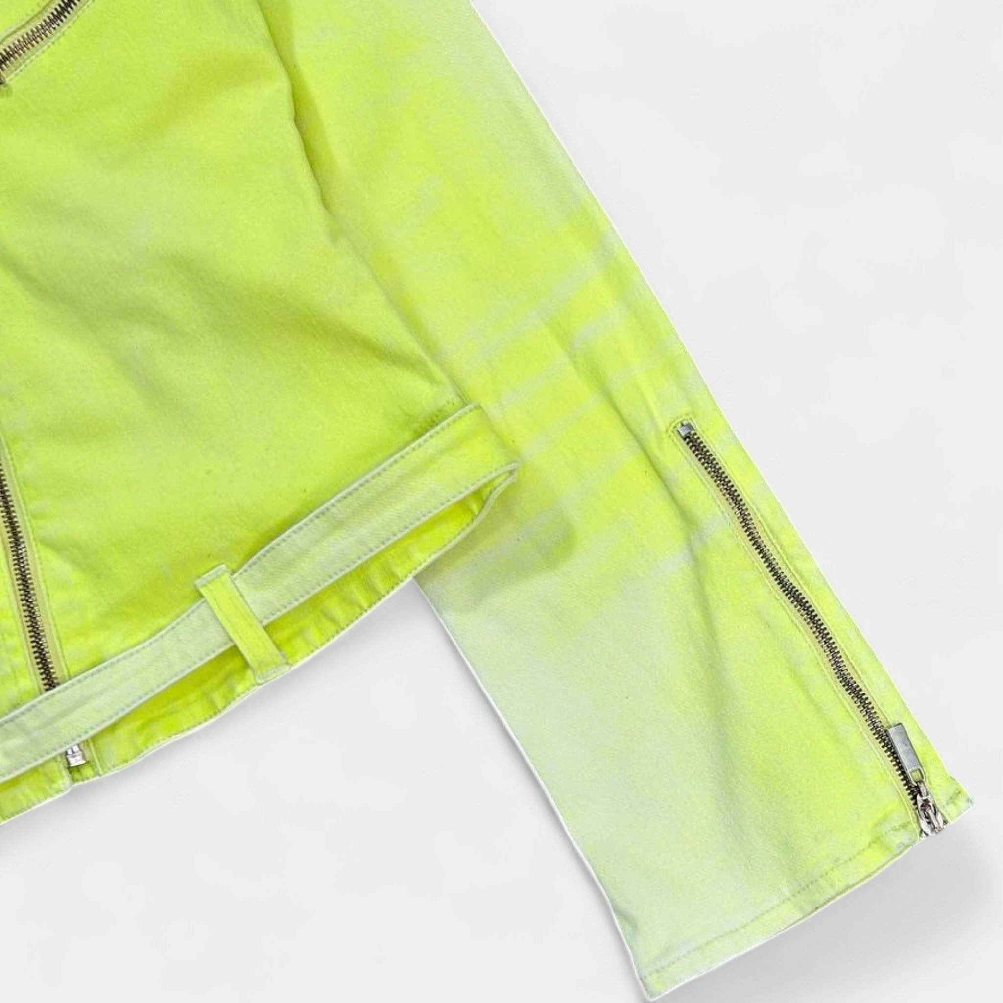 Just Cavalli Just Cavalli 2000's Neon Yellow Denim Biker Jacket Size M / US 6-8 / IT 42-44 - 4 Thumbnail