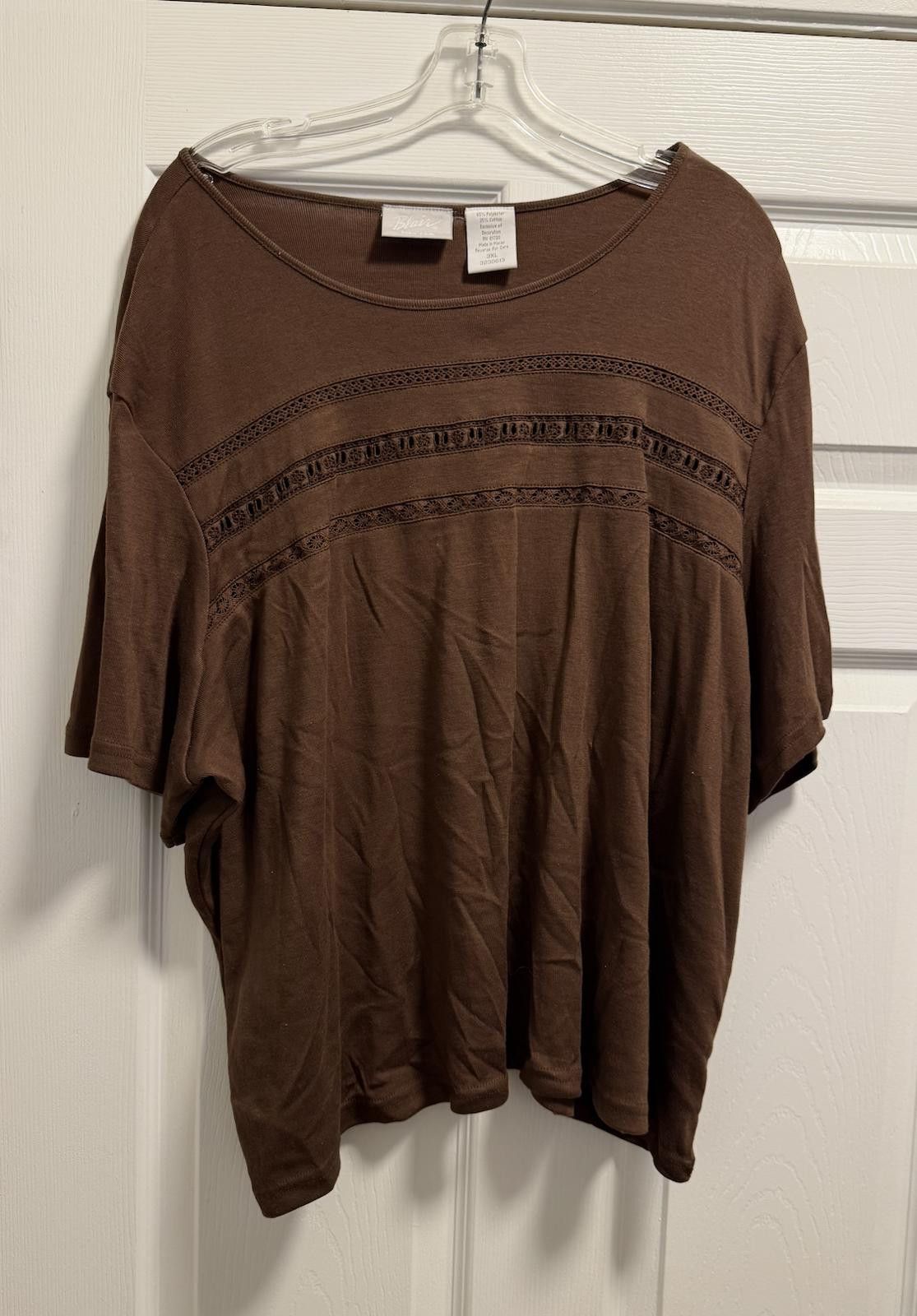 Blair Cozy Blair Plus 3XL Chocolate Brown Lace Yoke Top Blouse Size M / US 6-8 / IT 42-44 - 1 Thumbnail