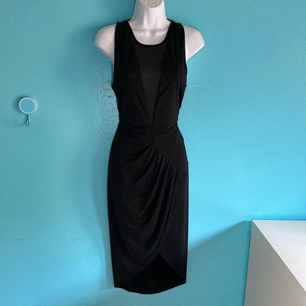 Mek Denim Blessed are the Meek Black Mya Dress Size 2 Sheer V-Neck Slim Sheath Size XS / US 0-2 / IT 36-38 - 6 Thumbnail