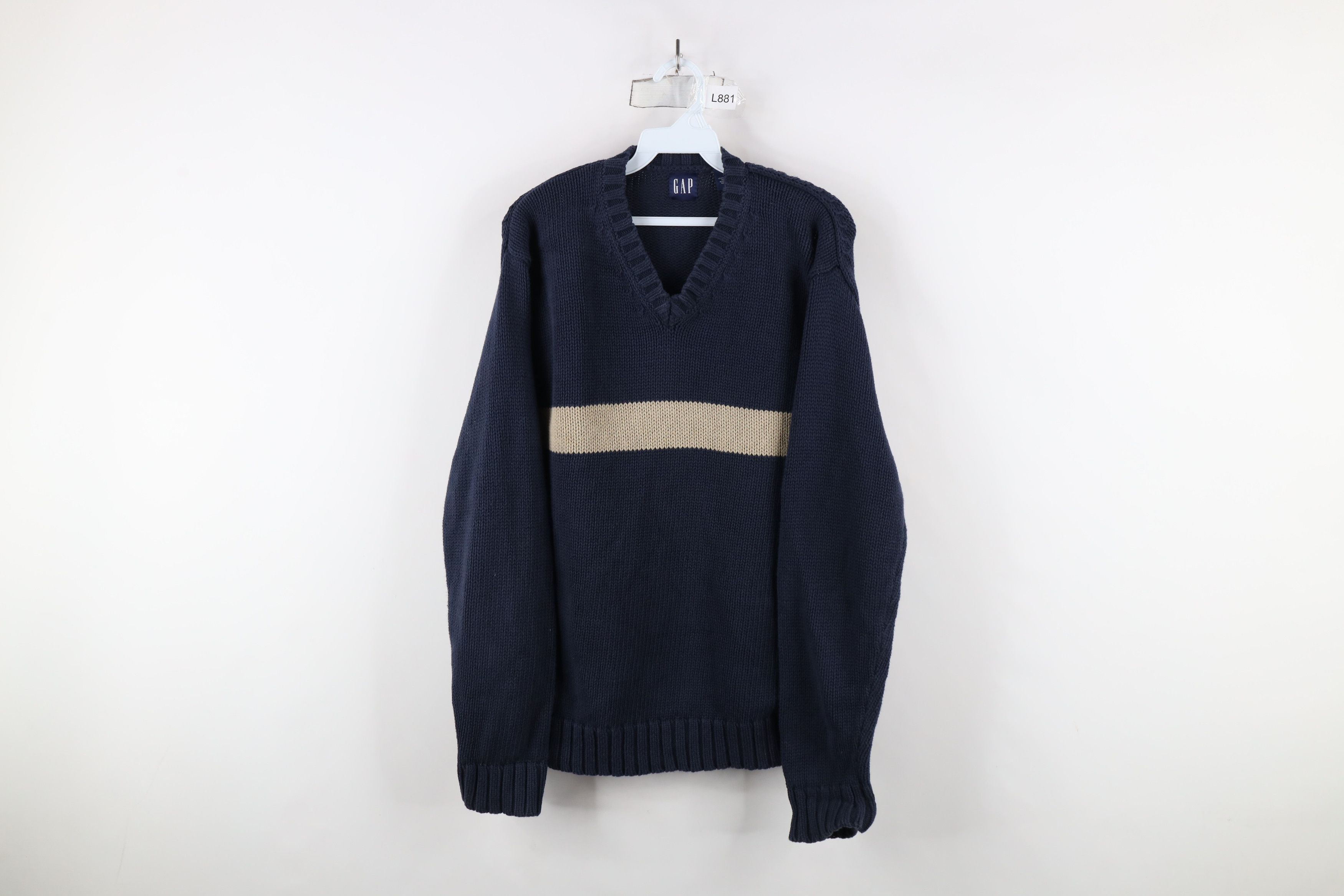 Gap × Vintage Vintage Y2K 2001 Gap Block Heavy Cotton Knit Sweater Blue Size US L / EU 52-54 / 3 - 1 Thumbnail