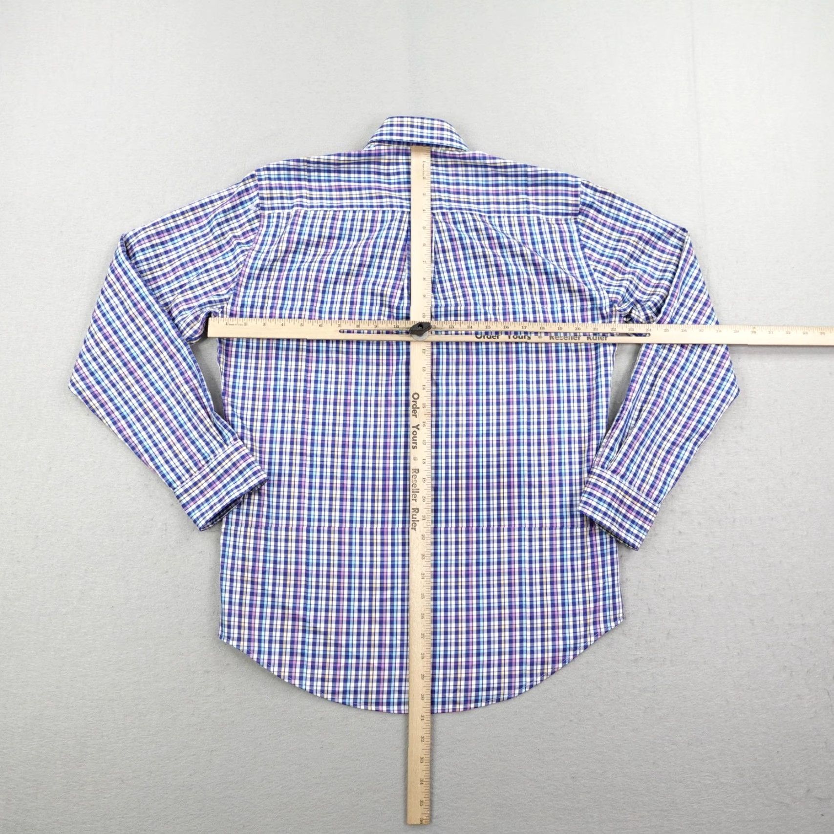 Peter Millar VINTAGE NO? (skip) Peter Millar Shirt Men Medium Blue Purple Plaid Button-Up Silk Blend Performance Shirt Size US M / EU 48-50 / 2 - 6 Thumbnail