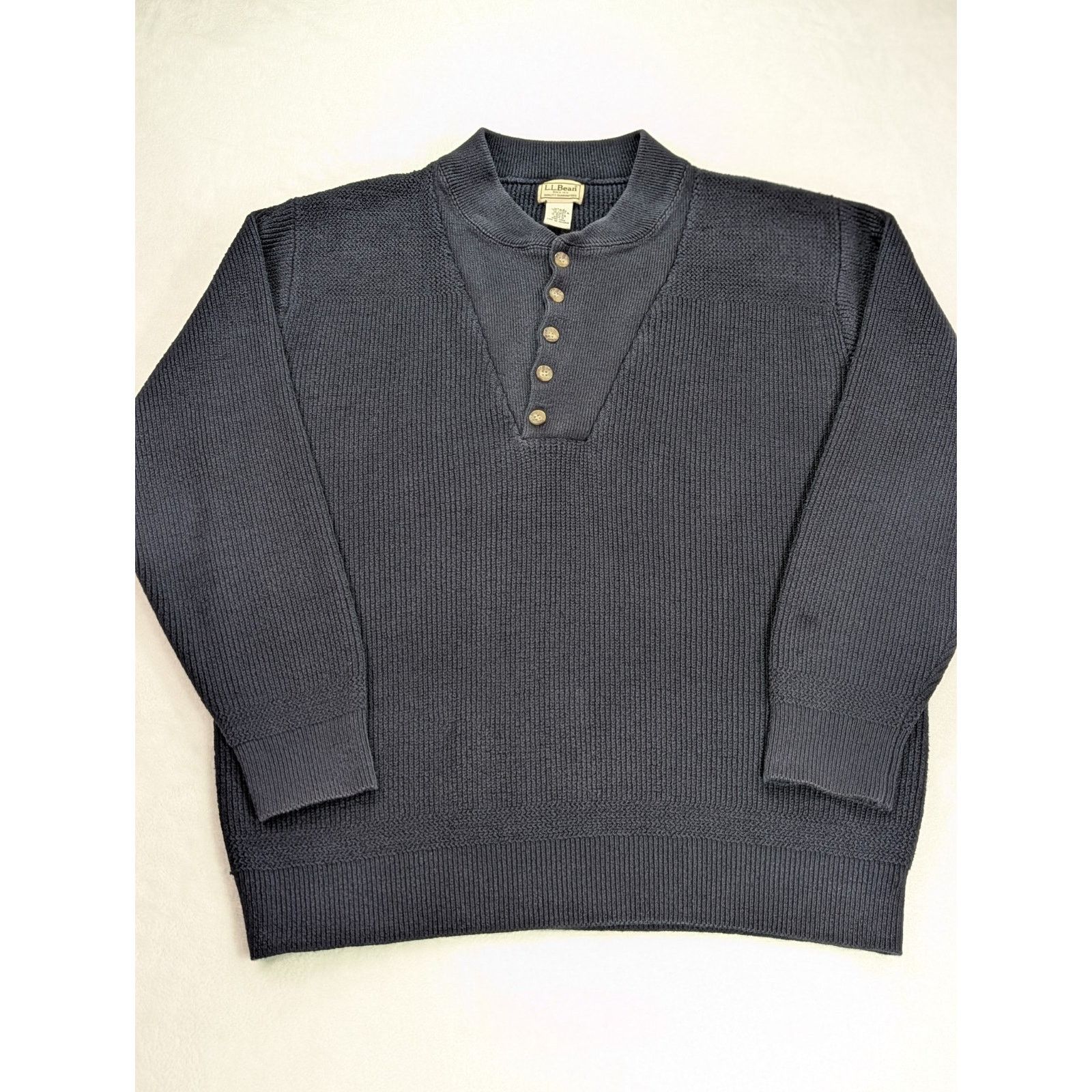 L.L. Bean Mens Large-Reg Navy Fisherman Sweater Pullover Knit Henley Size US L / EU 52-54 / 3 - 3 Thumbnail