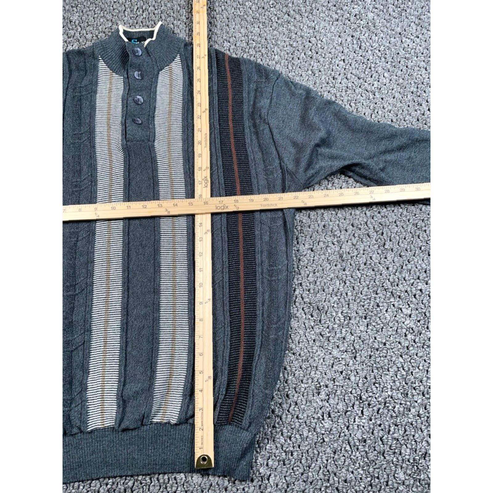 Vintage VINTAGE Steve Harvey Mock Neck Sweater Adult Large Gray Striped Casual Dad Style Mens Size US L / EU 52-54 / 3 - 6 Thumbnail