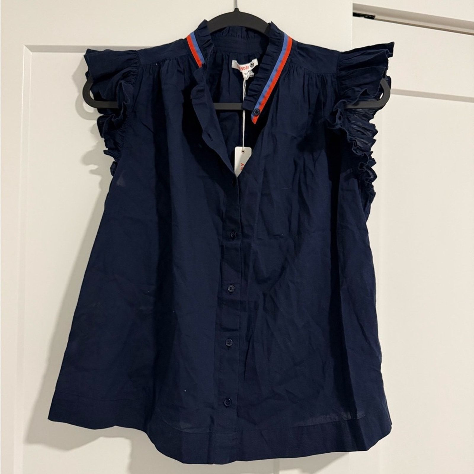 Anthropologie New! Sundry Flutter Sleeve Button Down - Navy - 1(S) - $128 Size S / US 4 / IT 40 - 4 Thumbnail