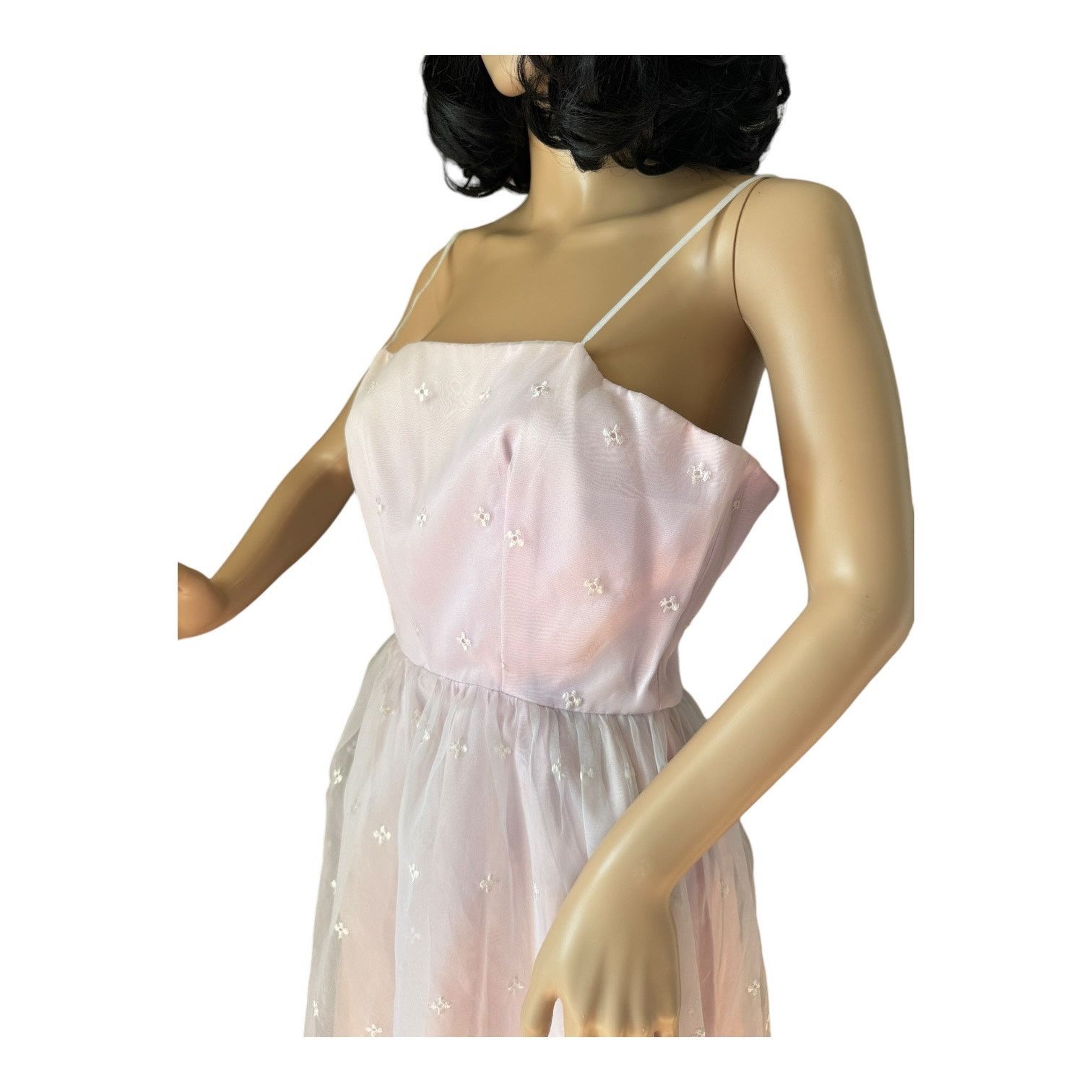 Vintage American vtg pink white sheer eyelet bridesmaid prom dress Size S / US 4 / IT 40 - 6 Thumbnail