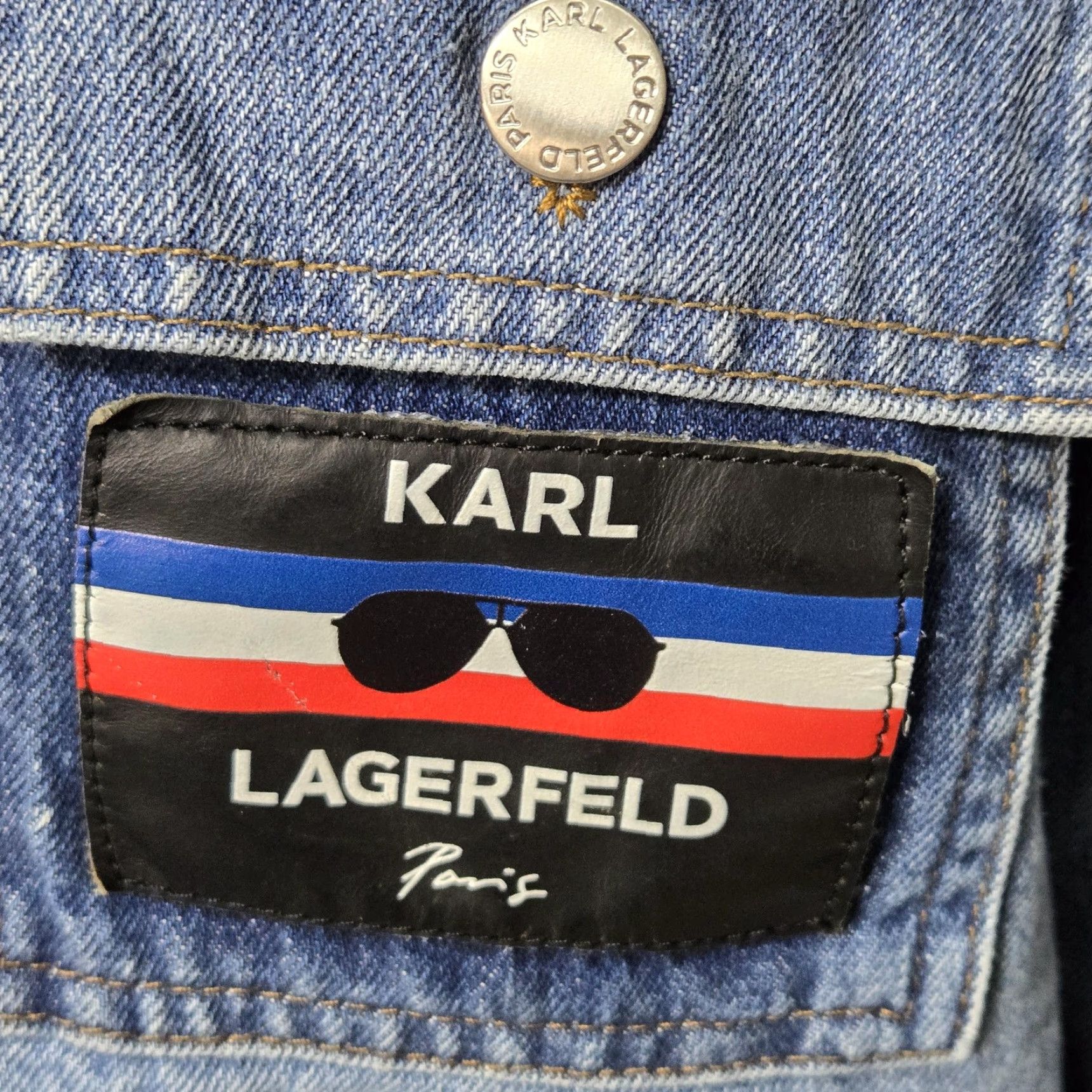 Karl Lagerfeld Karl Lagerfeld Jacket Womens Medium Blue Denim Raw Hem Logo Patch Paris Trucker Size M / US 6-8 / IT 42-44 - 6 Thumbnail