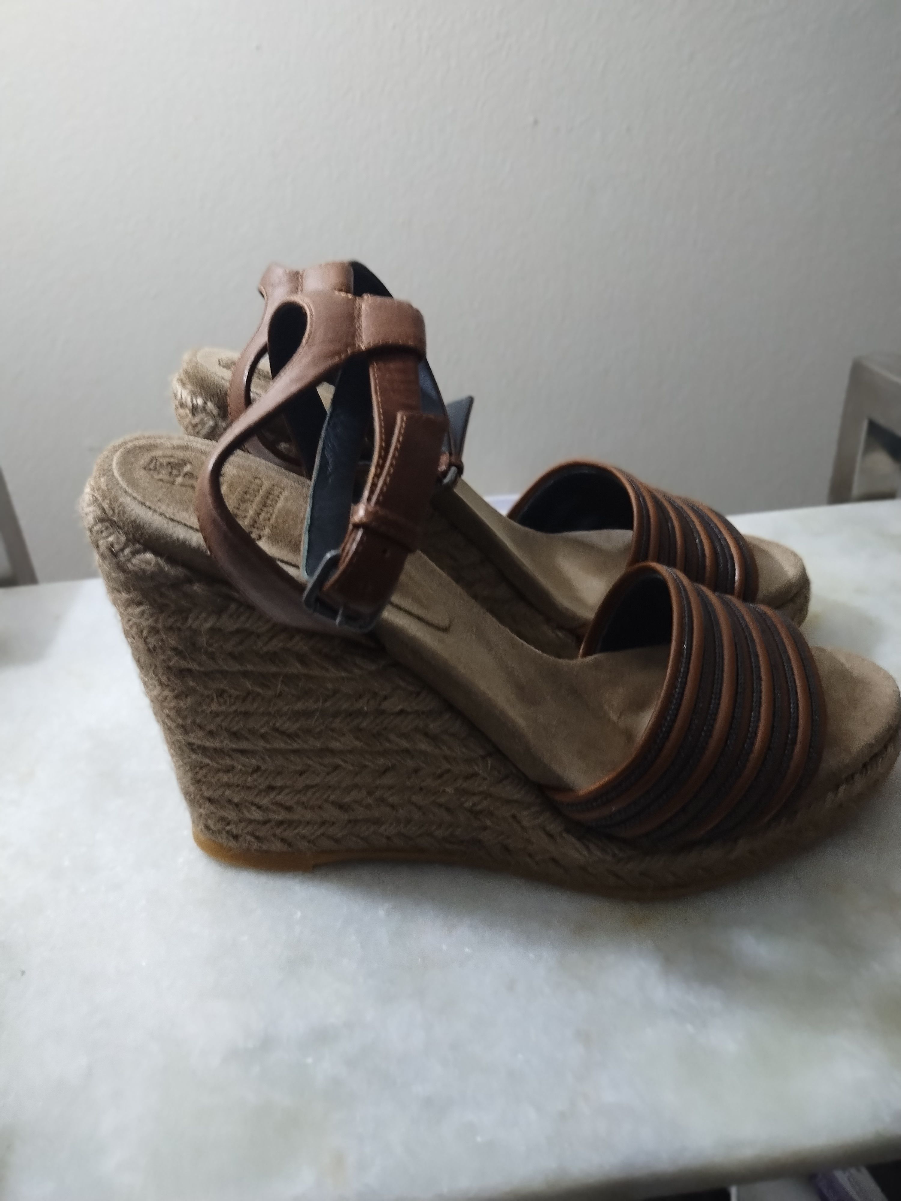 Brunello Cucinelli Monili Leather Espadrille Wedge Sandals Size US 9 / IT 39 - 5 Thumbnail