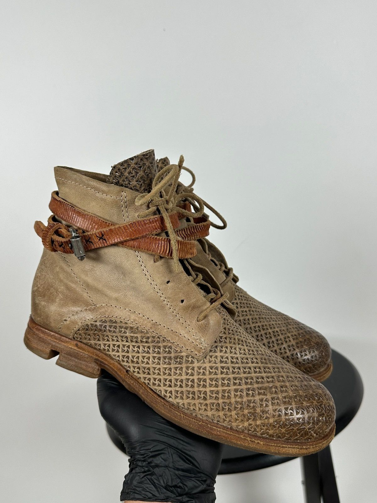 A.S.98 A.S.98. Airstep Beige Leather Biker Buckle Strap Ankle Boots Size US 8 / IT 38 - 9 Thumbnail