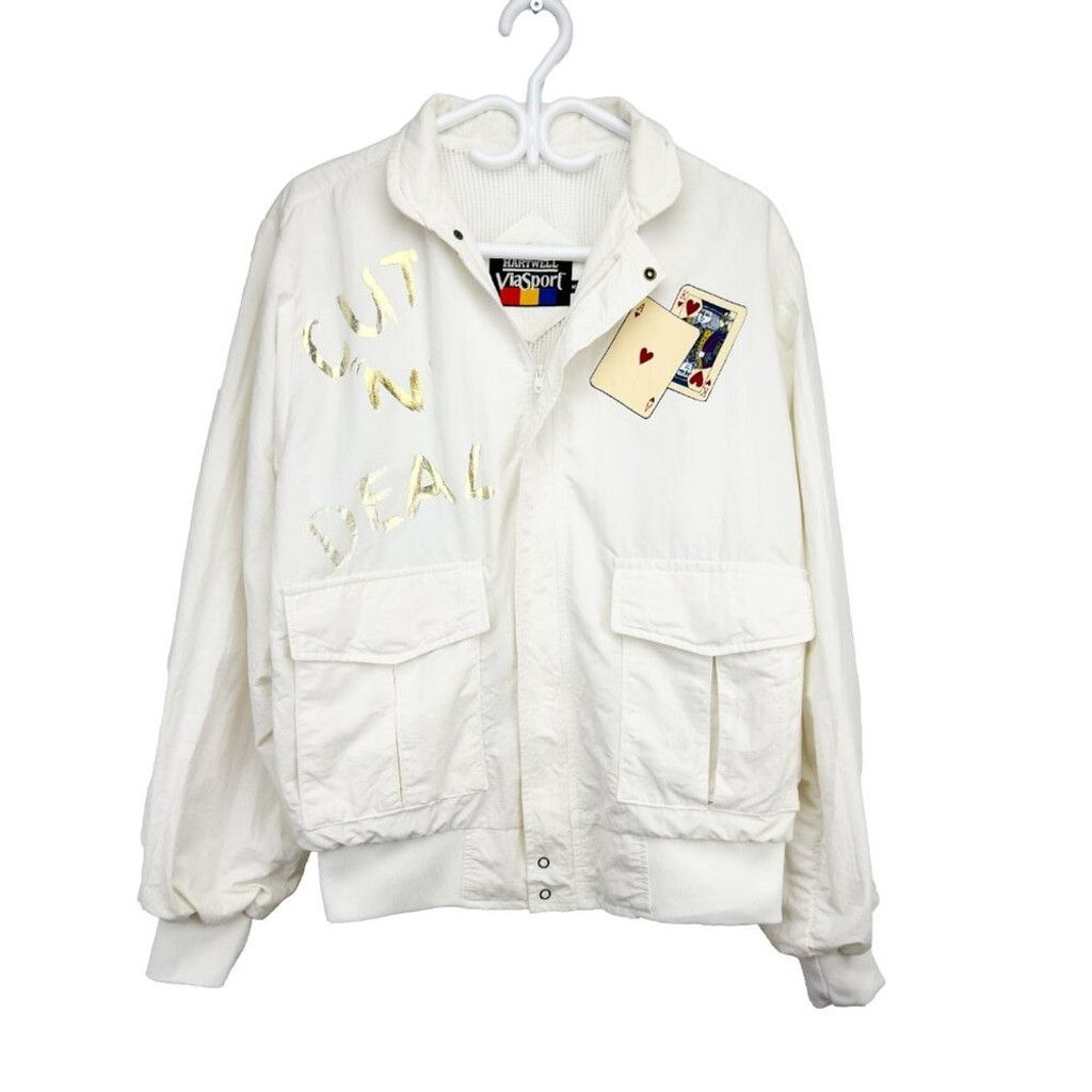 Vintage HARTWELL 90's VTG Bomber Gambling White Jacket Size Medium Size US M / EU 48-50 / 2 - 2 Thumbnail
