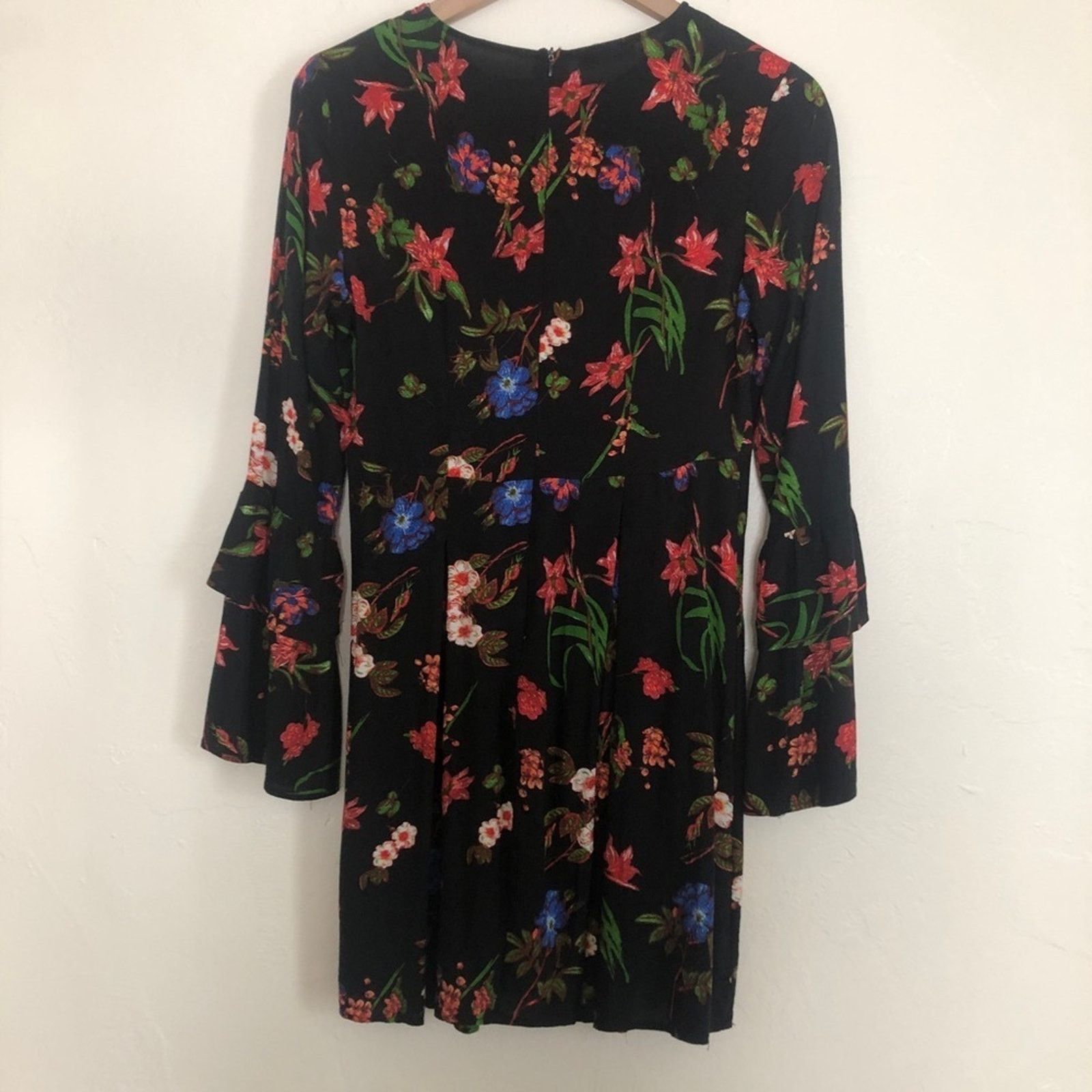 Other Se'Miu Black Floral Tier Bell Sleeves Round Neck Mini Dress Size M / US 6-8 / IT 42-44 - 8 Thumbnail