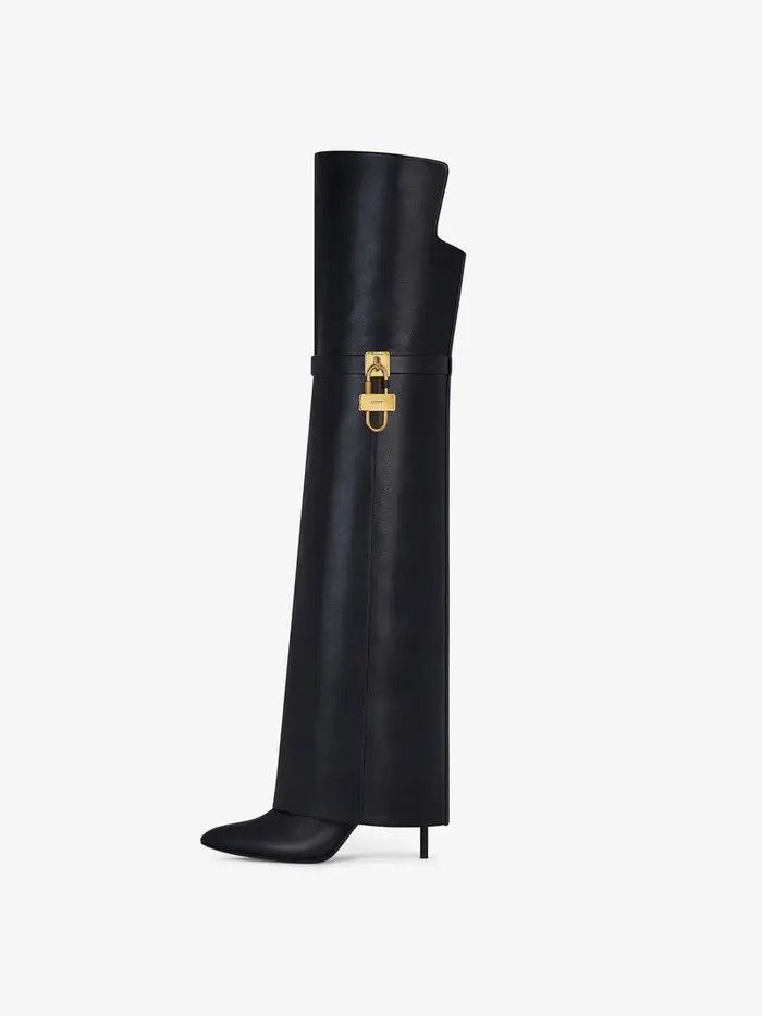 Givenchy o1lv12m0526 Shark Lock Stiletto OTK Boots in Black Size US 12 / IT 42 - 7 Thumbnail