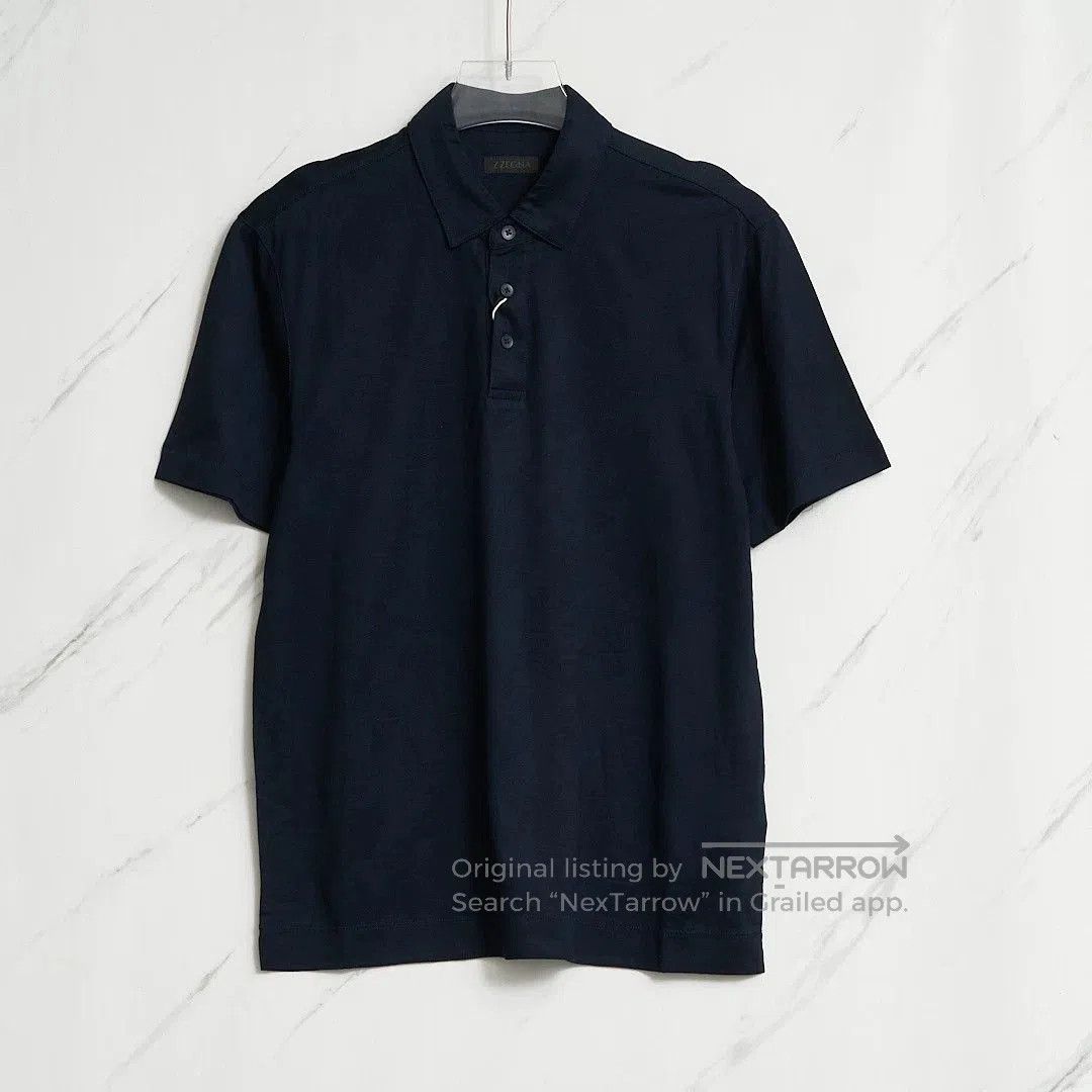 Ermenegildo Zegna ZEGNA Men's Navy Jacquard Polo Shirt. Size US M / EU 48-50 / 2 - 1 Thumbnail