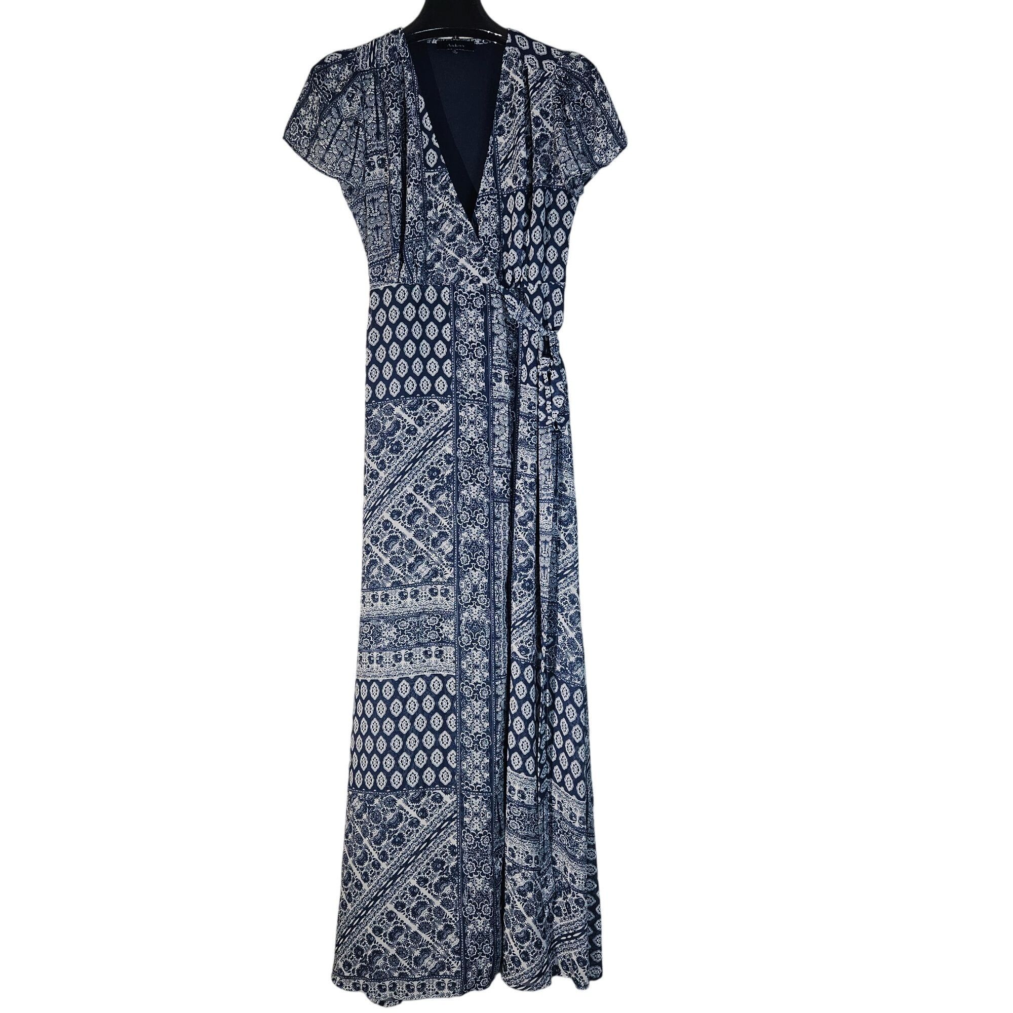 Other Aakaa Boho Maxi Dress Blue White Geo Print Short Sleeve Ligh Size S / US 4 / IT 40 - 1 Thumbnail