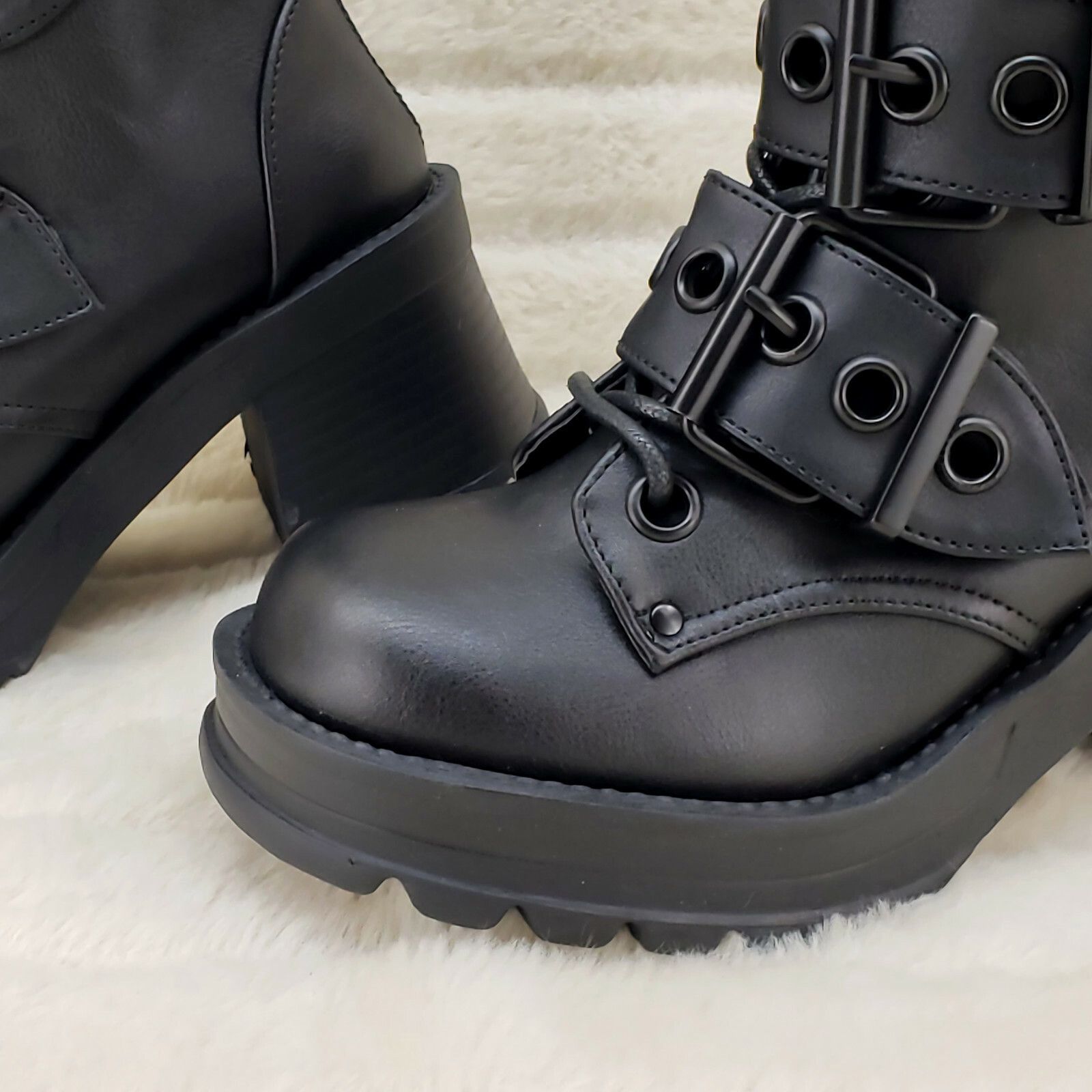 Demonia Cult DEMONIA Bratty 118 Buckle Strap Biker Goth Punk Lace Up Ankl Size US 8 / IT 38 - 8 Thumbnail