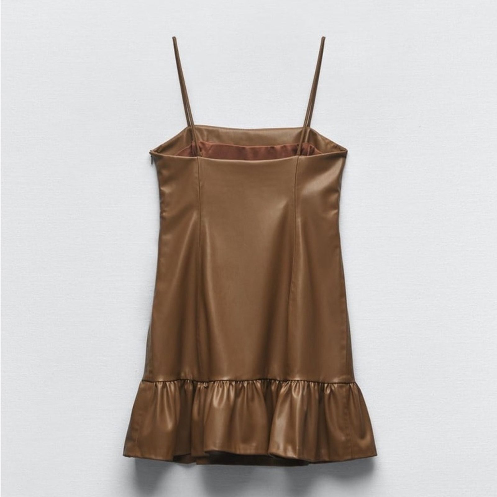 Zara ZARA FAUX LEATHER DRESS LIGHT BROWN Size XS / US 0-2 / IT 36-38 - 3 Thumbnail