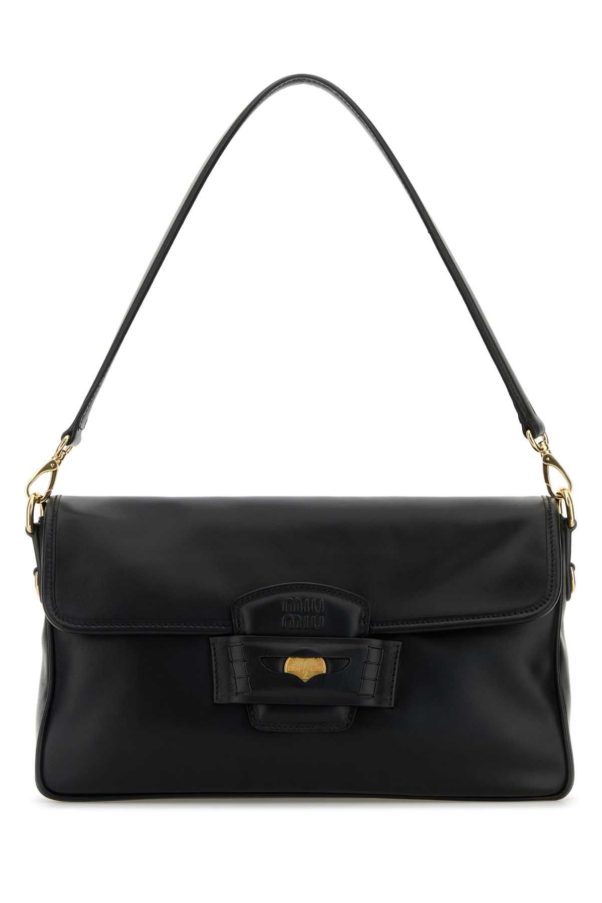 Miu Miu Black Leather Penny Shoulder Bag, Women's